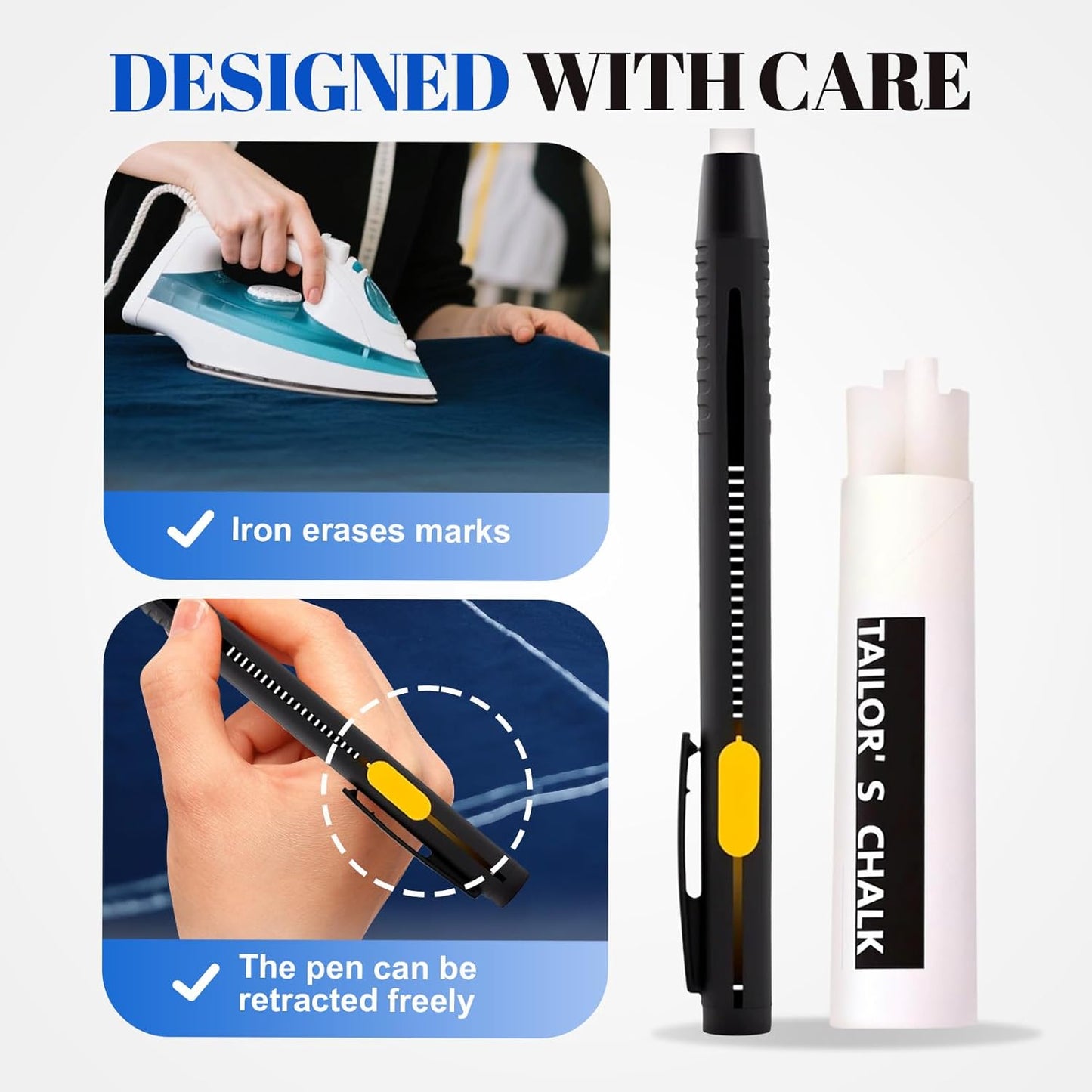 Heat Erasable Fabric Markers for Sewing, Quilting & Embroidery & DIY Crafts - Washable, Refillable DIY Chalk Pens for Cotton & Knitted Fabrics, Sewing Supplies (2 Pens+20 Refills)