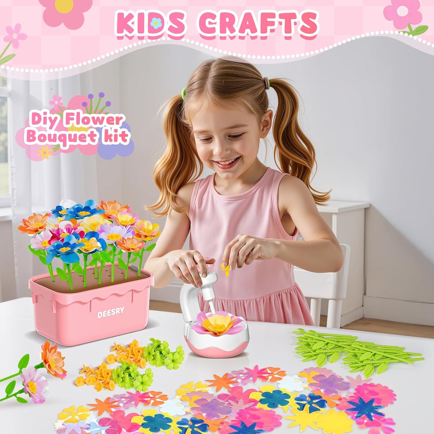 Deesry Fabric Flower Bouquets Toys, DIY Flower Craft Kits Year, Flowers Market Toy, Educational Arts & Crafts Toy, DIY Creative Activity As Christmas Birthday Gift for 4 5 6 7 8 Year Toddler Girl-02