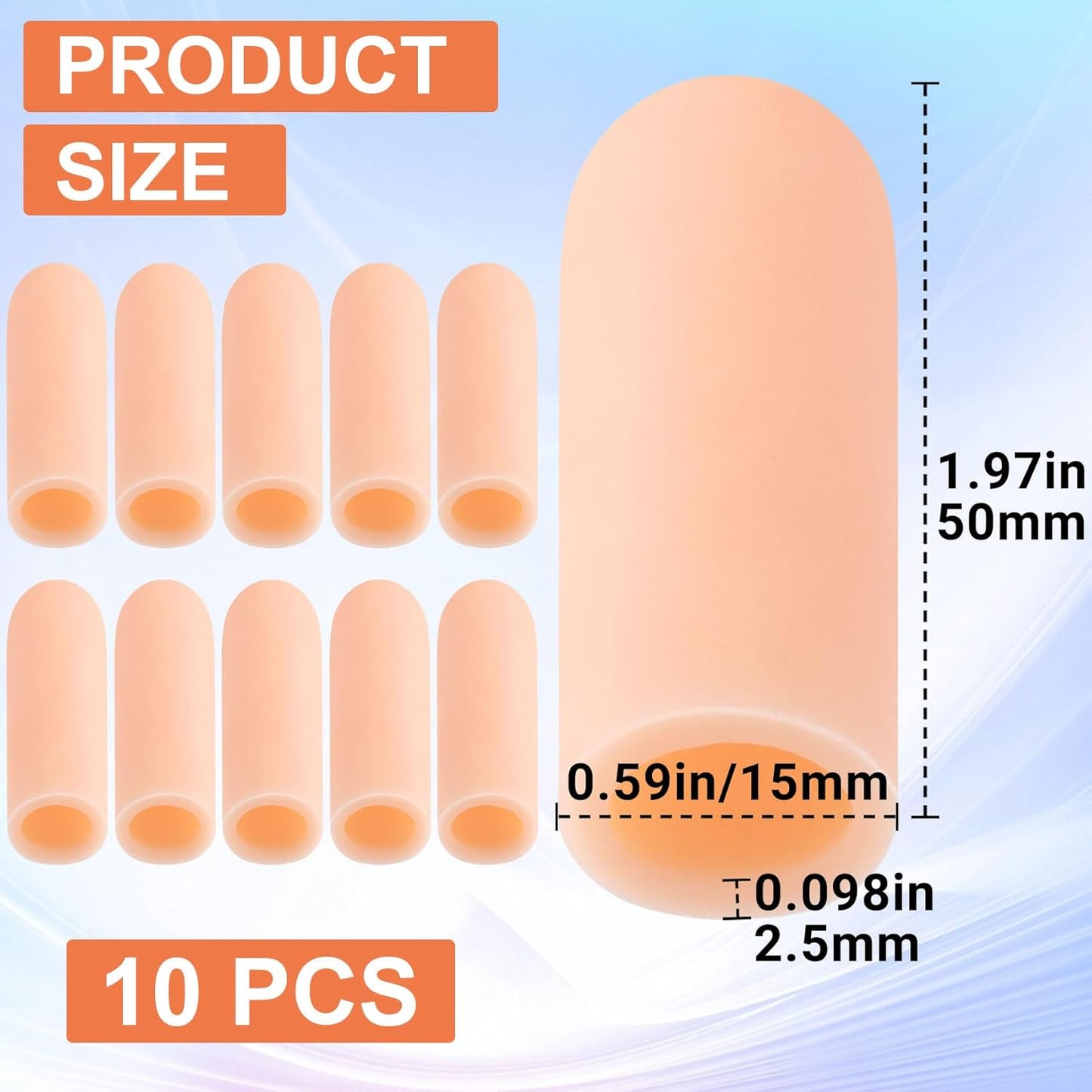 PAGOW 10pcs Gel Finger Support Protector Caps Gloves, Silicone Fingertips for Hands Cracking, Gel Finger Cots/Covers, Eczema Skin, Trigger Finger Arthritis Pain Relief