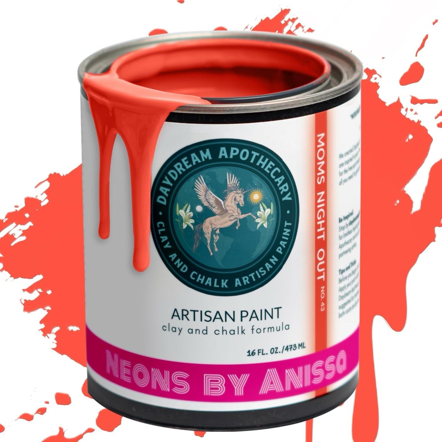Daydream Apothecary Premium Chalk Style Paint for Furniture, Home Décor, Wood, DIY Interior Projects, Quick Dry, No Prep or Prime Needed, Matte Neon Red - 16oz