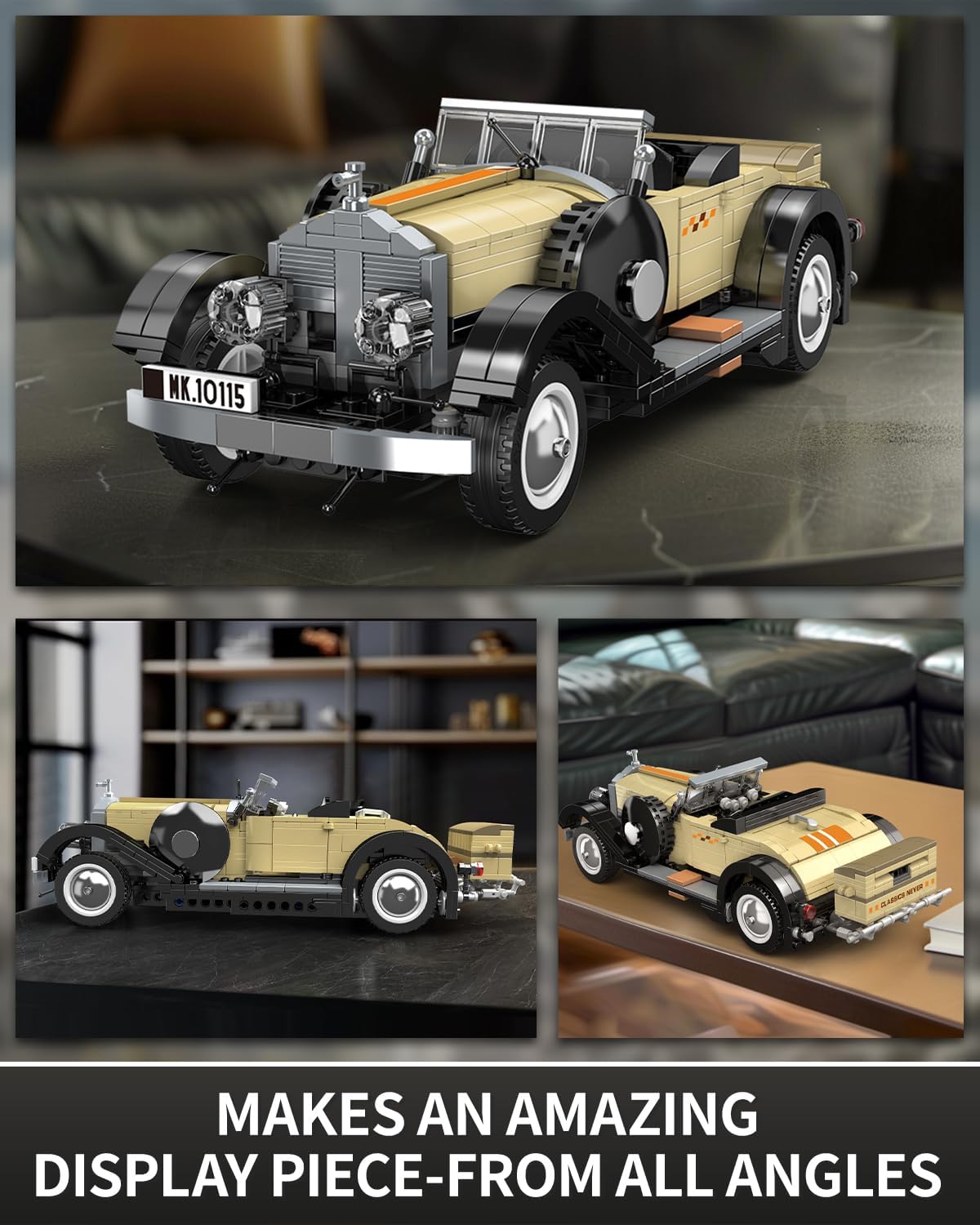 Mould King 10115 Classic Vintage Car Building Kit, Retro Car Building Blocks Sets, 1:16 Scale Convertible Sports Cars Display Model, Collectible Set for Adults to Build, Toys for Teen(897 Pieces)