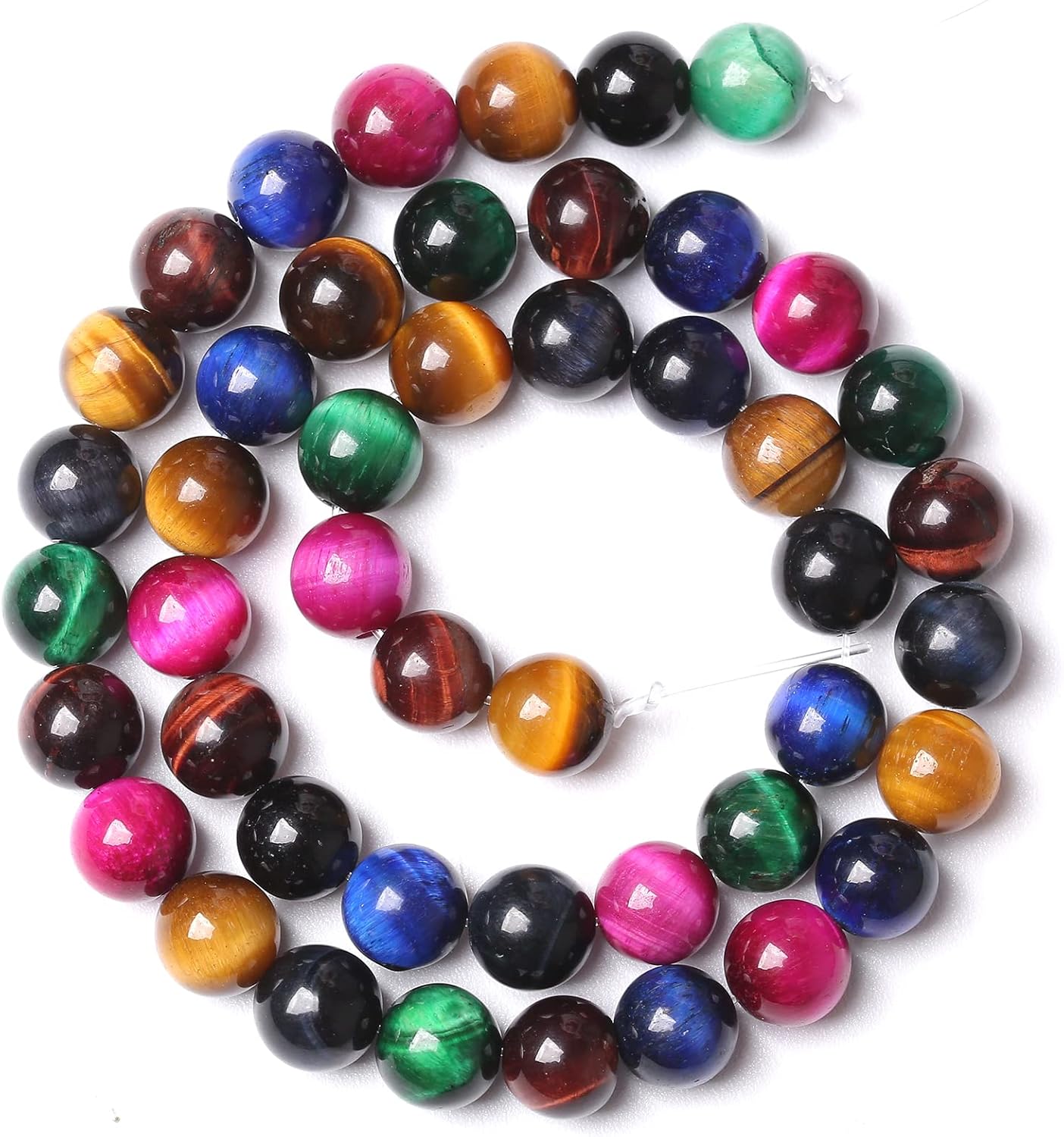 120pcs 6mm AAA Natural Colorful Tiger Eye Stone Beads Gemstone Round Spacer Loose Beads for Jewelry Making DIY Bracelet Necklace 32" 2 Strands
