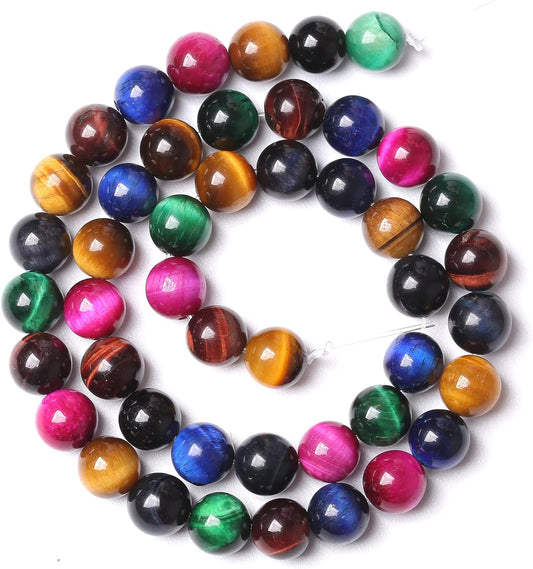 180pcs 4mm AAA Natural Colorful Tiger Eye Stone Beads Gemstone Round Spacer Loose Beads for Jewelry Making DIY Bracelet Necklace 32" 2 Strands