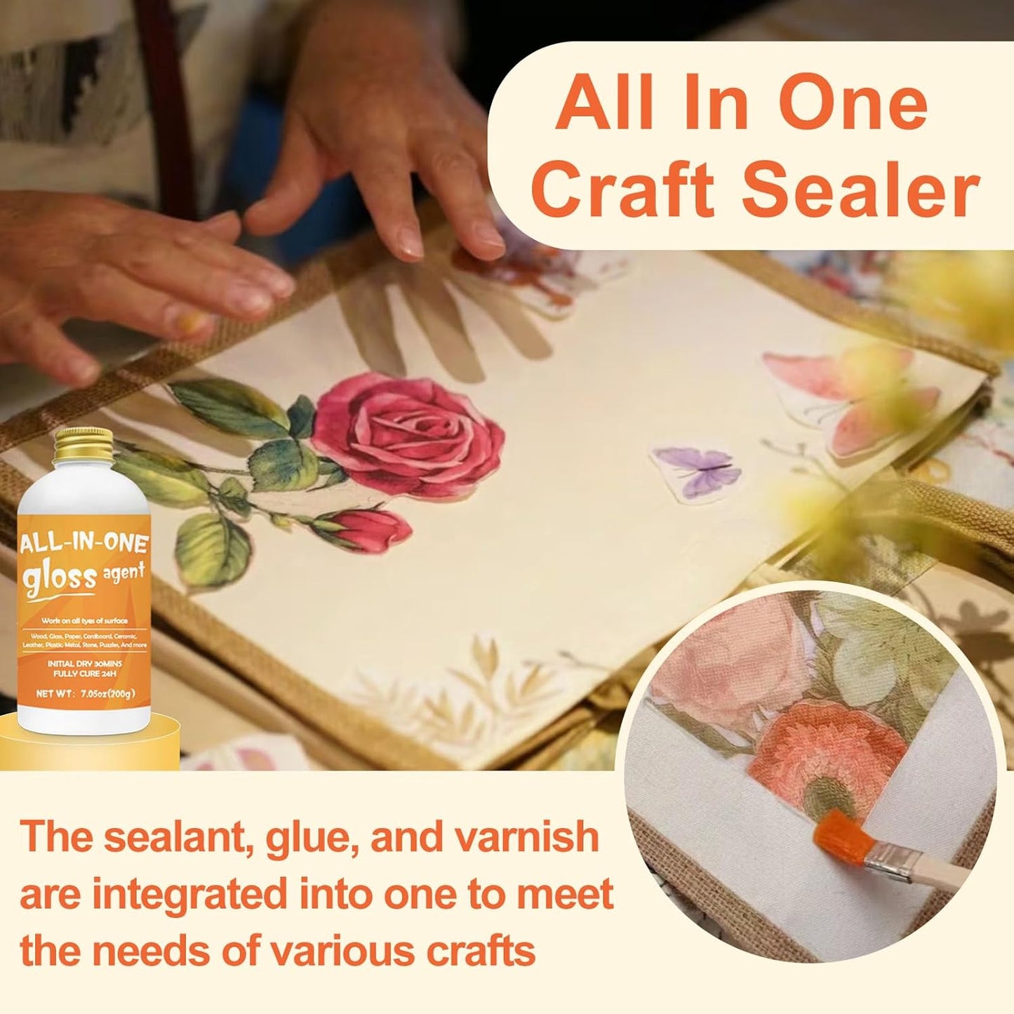 Crafts Sealer Gloss Finish, 200ml All Purpose Craft Glue, Varnish, and Finish, All in One Craft Glue for Wood, Paper, Acrylic Paints, Ceramics, Fabrics, Clay (Gloss)