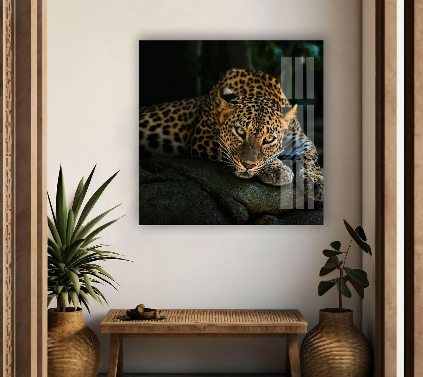 My Photostation.com 28Wx18H'' Fierce Leopard Glass Wall ArtTempered Glass Printing Wall Decor Large Wall Art Wall Hangings