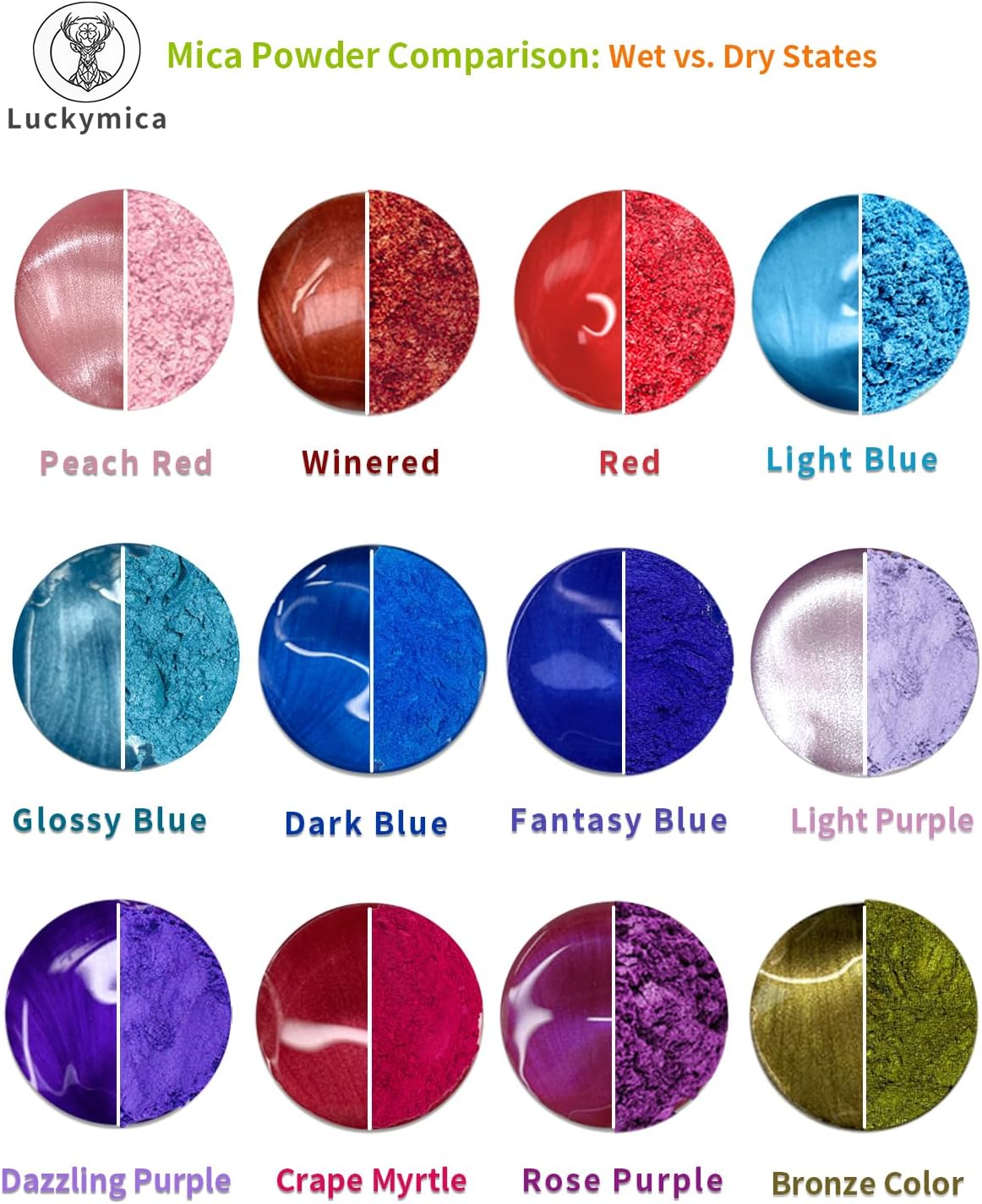 Mica Powder, 24 Colors Pearlescent Pigment Powder for Epoxy Resin, 240g Pearl Pigment Set for Soap Making, Bath Bomb, Candle Making, Art Crafts, Lip Gloss, Nail Polish, Dye