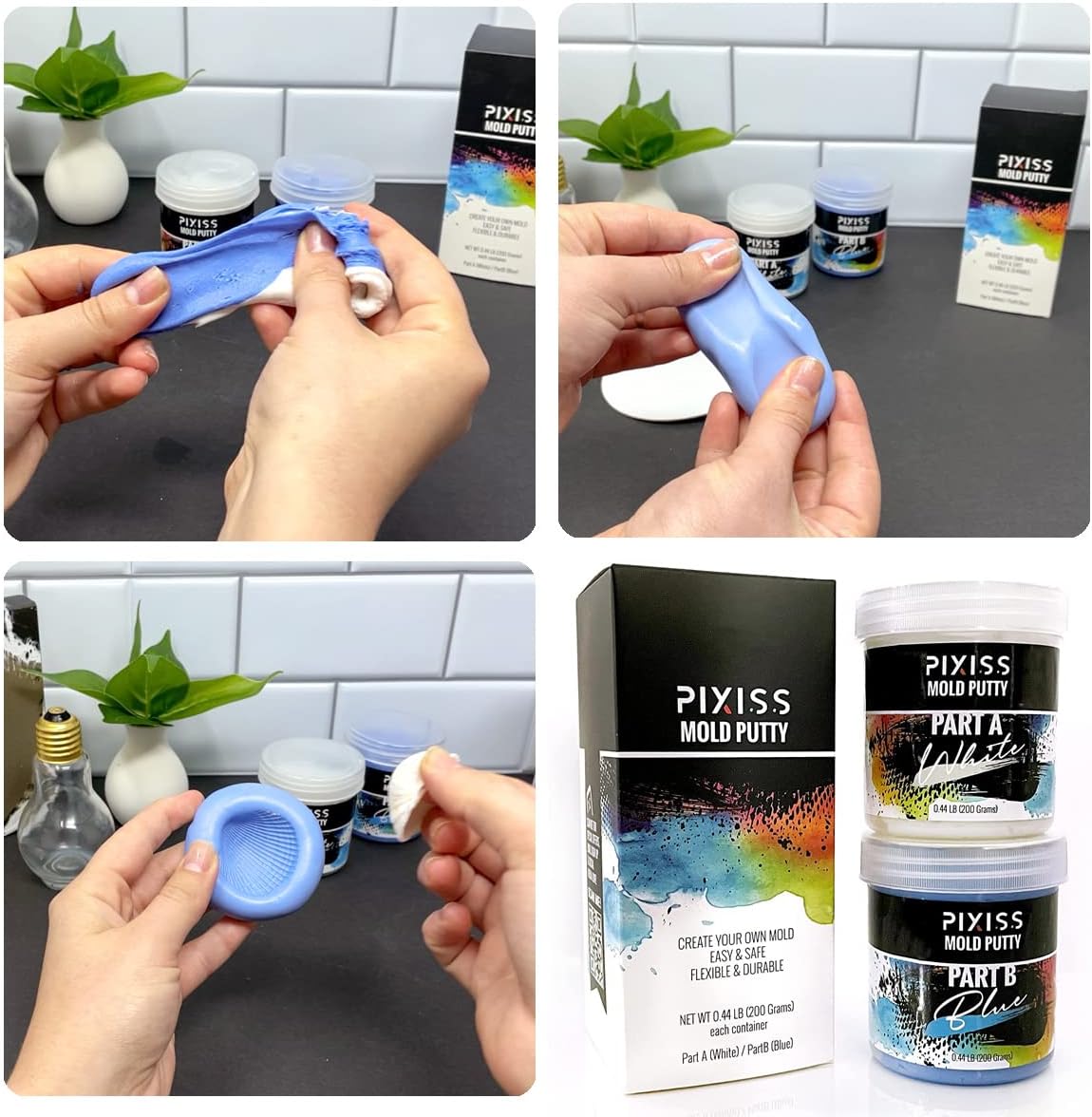 Mold Putty Silicone Mold Making Kit, Super Easy 1:1 Mix Putty, 7/8 Lb (400 Grams), Makes Strong Reusable Silicone