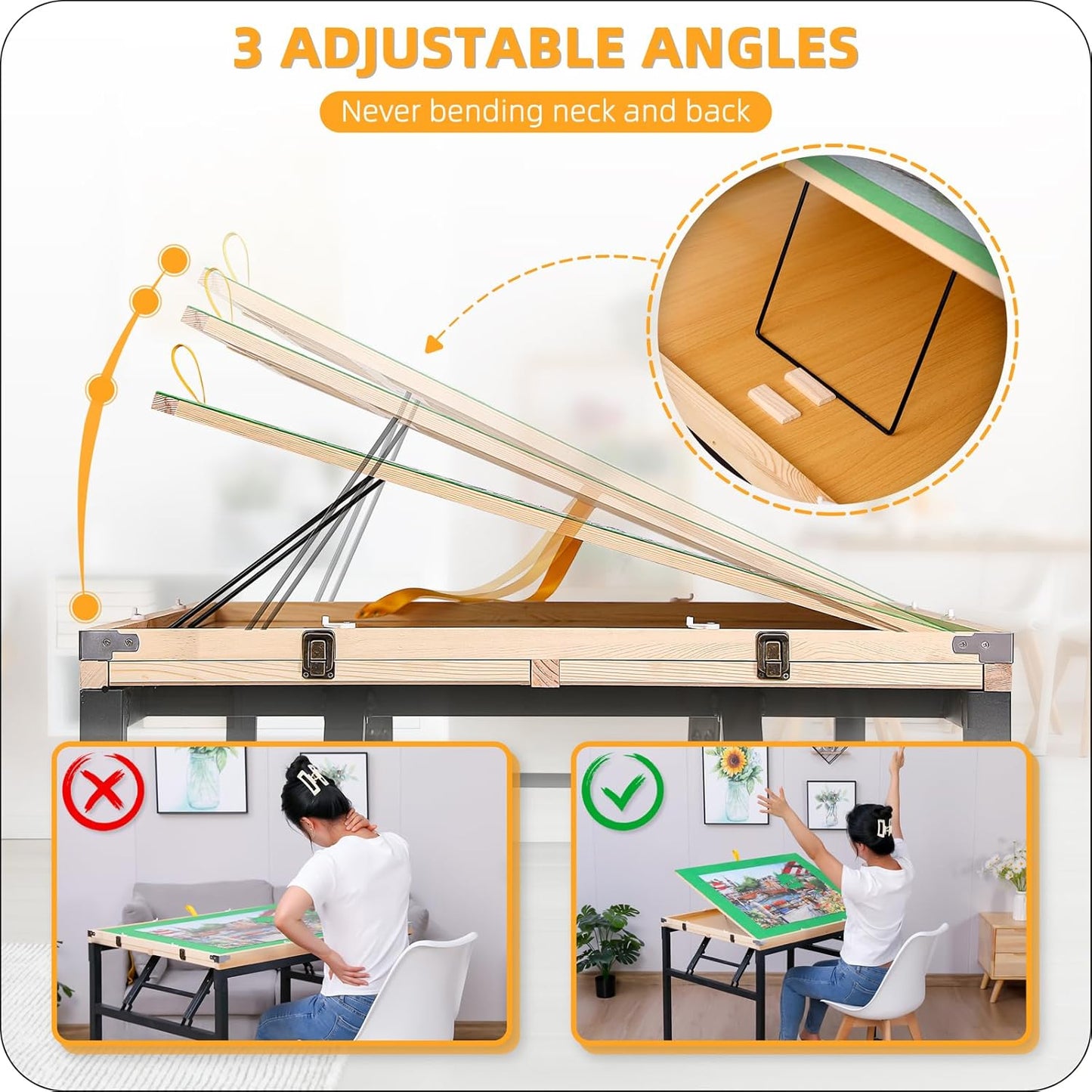 Puzzle Table and Board with 4 Drawers - Adjustable Tilting Angle, Wheels & No Assembly Folding Legs for 1500 Piece Jigsaw Puzzles - Wooden Cover Protection for Adults, Moms & Crafters