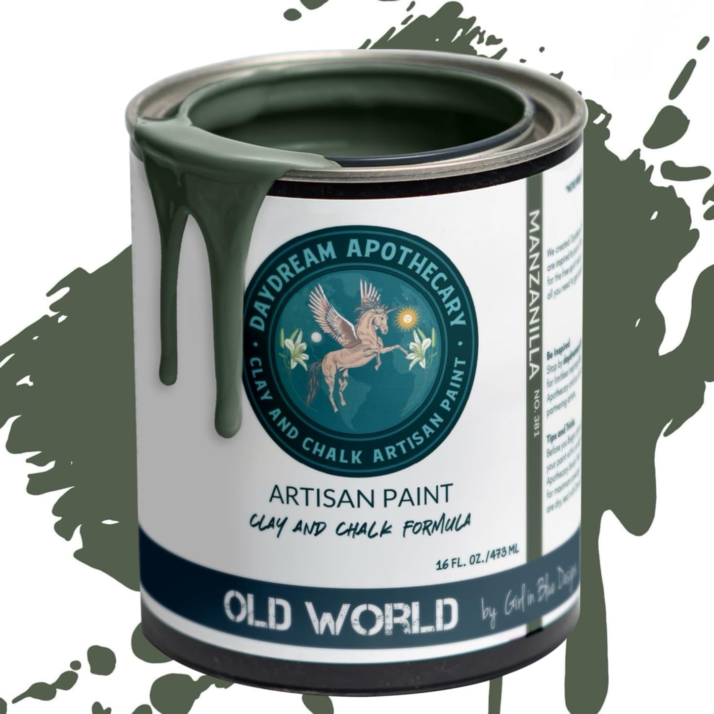 Daydream Apothecary Premium Chalk Style Paint for Furniture, Home Décor, Wood, DIY Interior Projects, Quick Dry, No Prep or Prime Needed, Matte Olive Green - 16oz