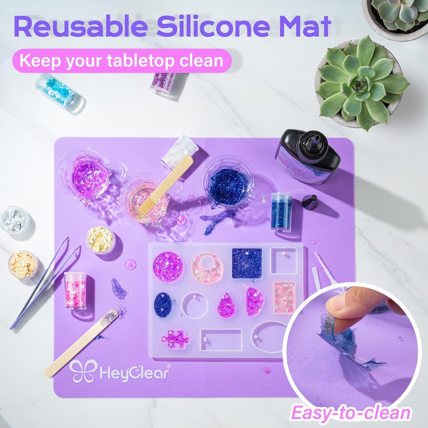 HeyClear UV Resin Kit with Molds and UV Light for Jewelry Making -300g Super Clear, Hard, Low Odor, Premixed and Fast Curing for Earrings, Craft Decorations, DIY Creation Gifts