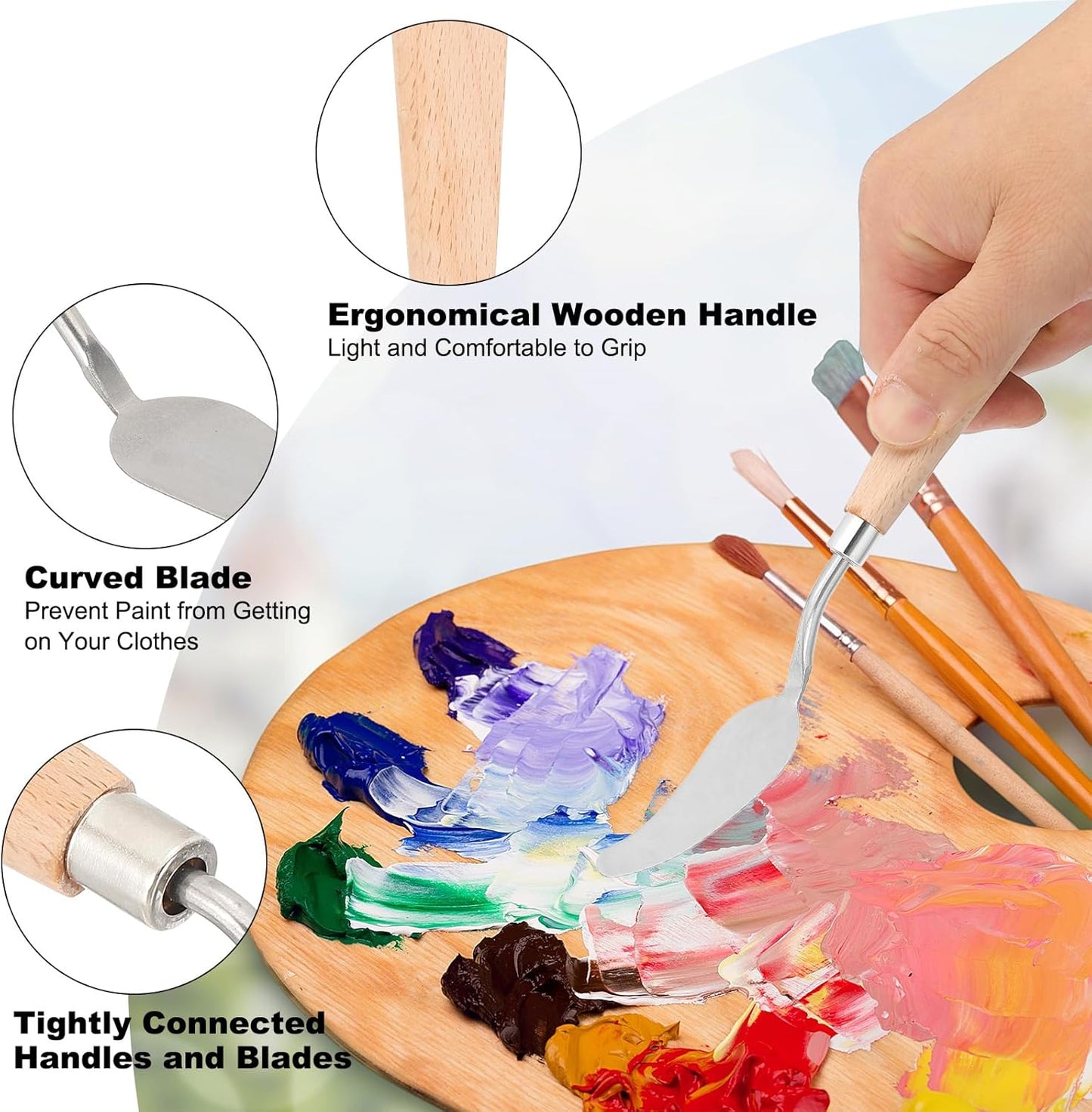 PATIKIL Art Spatula, No.8 20mm Stainless Steel Flexible Palette Knife Painting Knife Painting Spatula Oil Painting Mixing Scraper with Wood Handle for Canvas Acrylic Painting, Brown