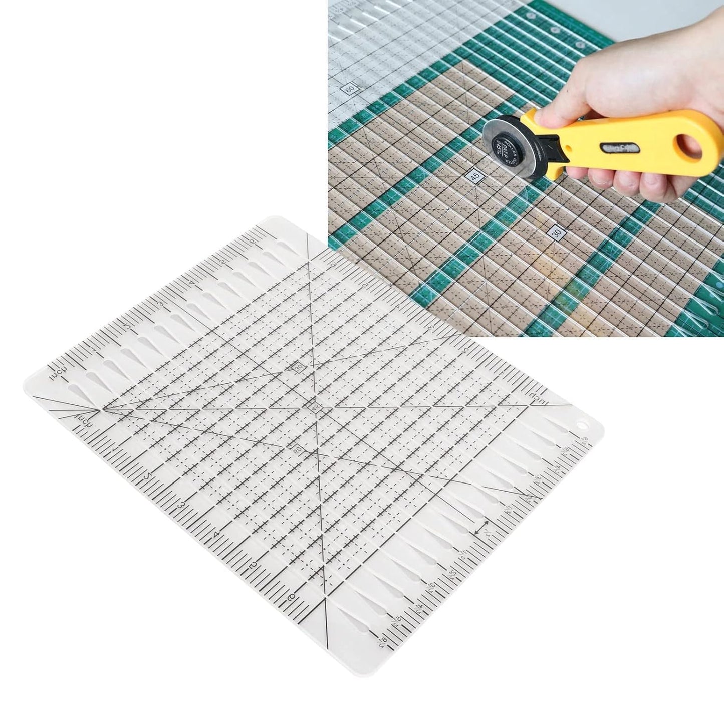 Pssopp Charming Shape Cut Ruler, Transparent Acrylic, Accurate Scale, Black Grid Line, Multifunction, Quilters Ruler, 25.5cm x 8.1in