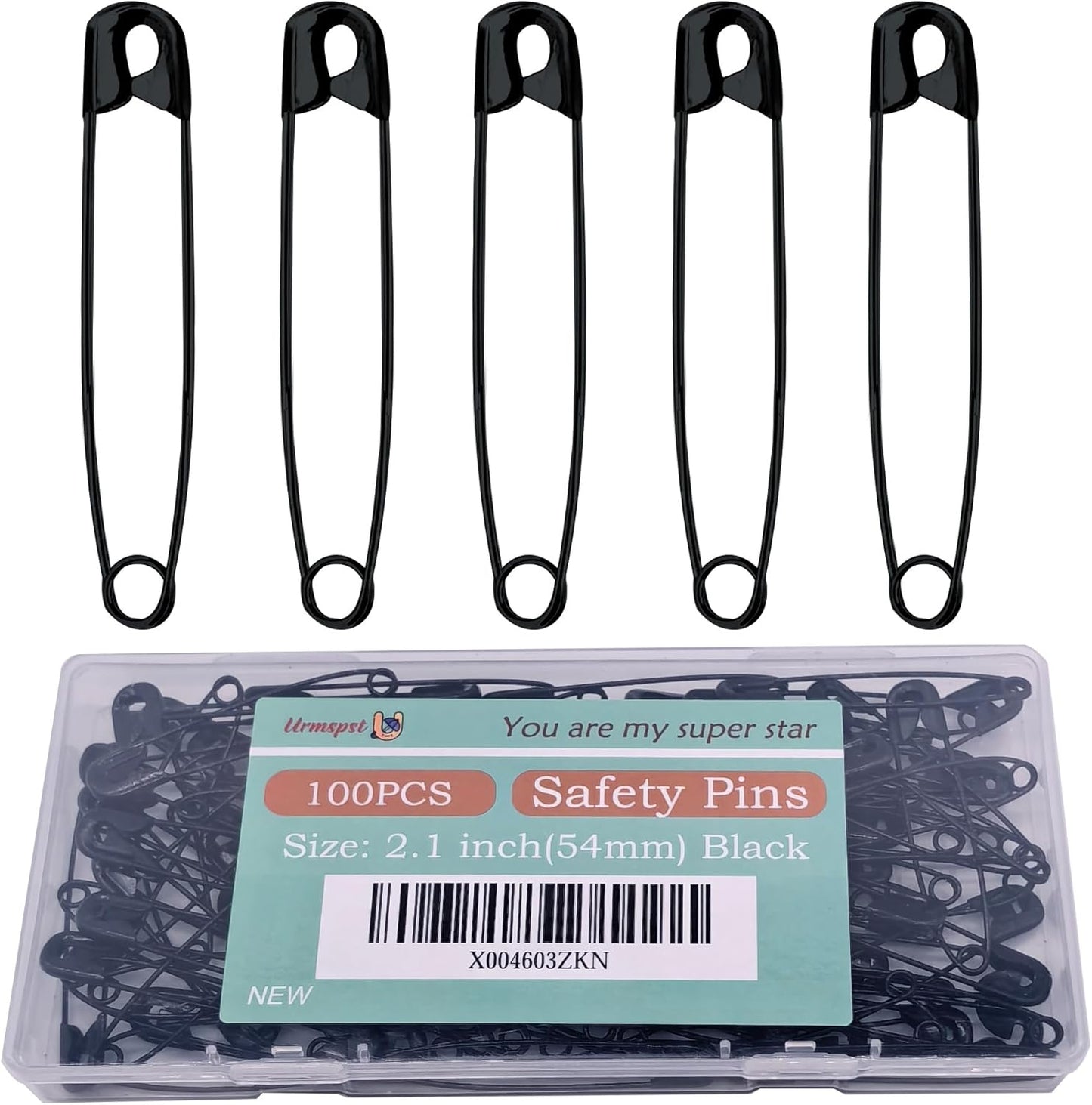 Safety Pins, 100PCS-2.1Inch Small Safety Pins, Rust-Resistant Nickel Plated Steel, Sharp Edge Safety Pin for Clothes, Sewing, Arts & Craft, Small Decorative Safety Pins (Black), UR-28