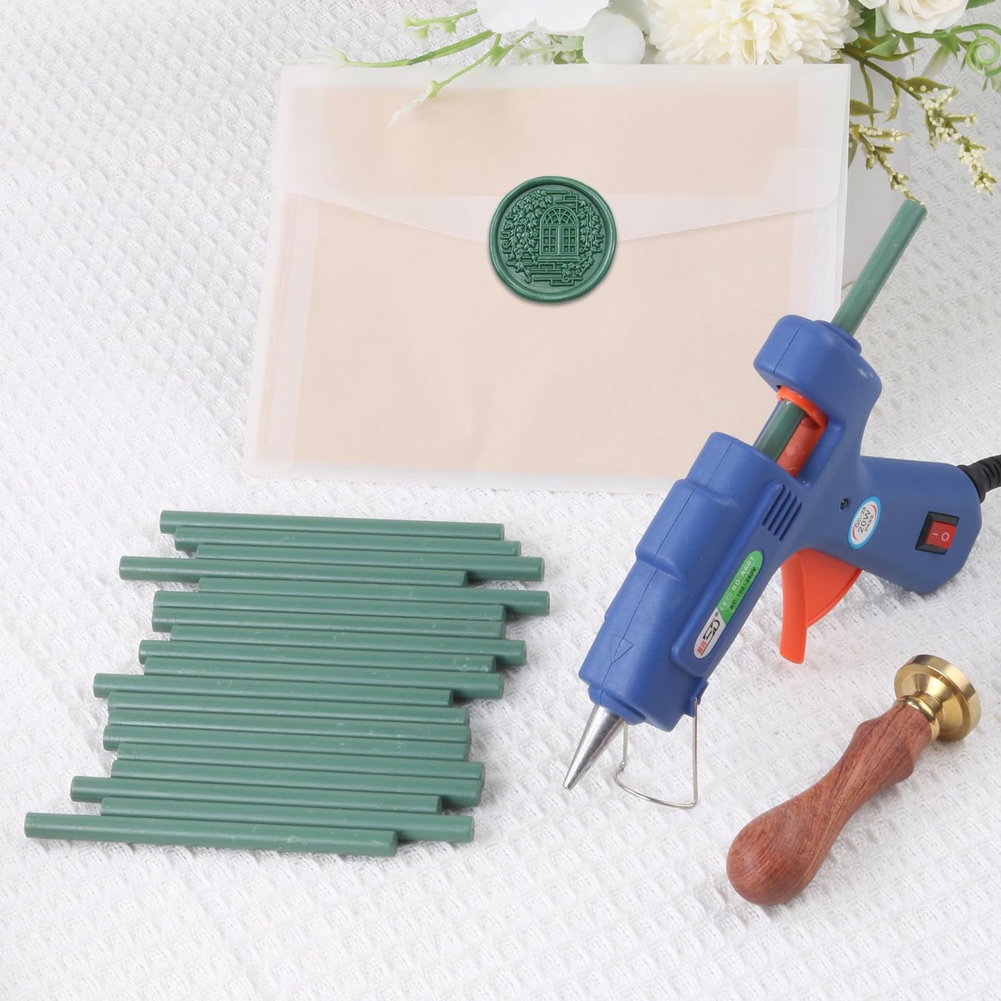 Olive Green Sealing Wax Sticks, WASOHLING 20Pcs Glue Gun Wax Seal Sticks for Wax Seal Stamp, Green Wax Seals for Wedding Invitation Envelope Letter Seals, Craft Adhesive (Mini Size)