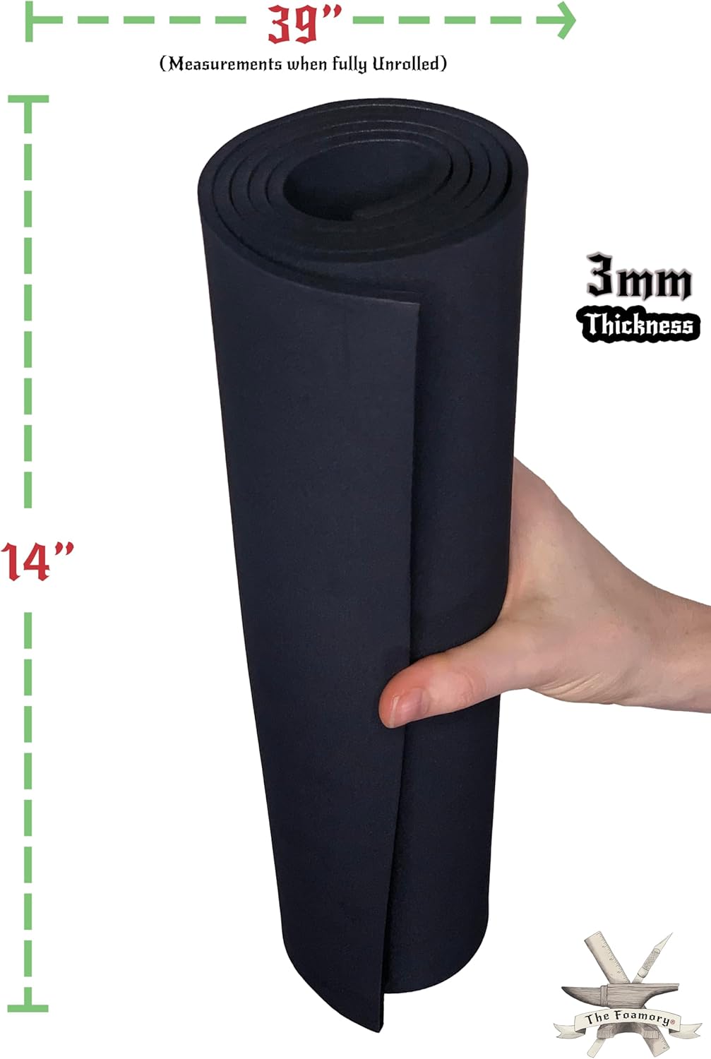 Shape Retention EVA Cosplay Foam 3mm (1mm-10mm) 14x39 inch Black or White High Density EVA Foam Sheets. Premium 85 kg/m3 Heat Shape Material for DIY Convention or Halloween Costumes by The Foamory