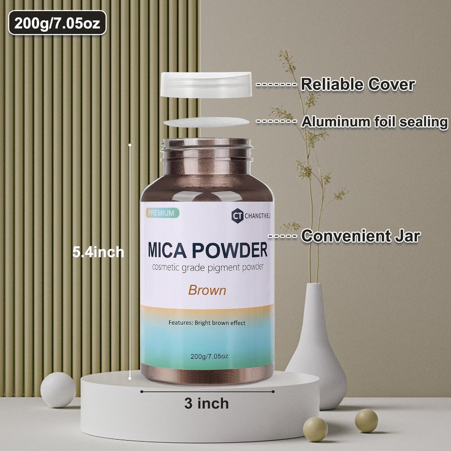 Mica Powder,7.05OZ（200g）,Brown Mica Powder Pigment for Epoxy Resin，Lip Gloss，Car Paint，Dye，Soap Making，Nail Polish,Epoxy Resin,Candle Making,Bath Bombs