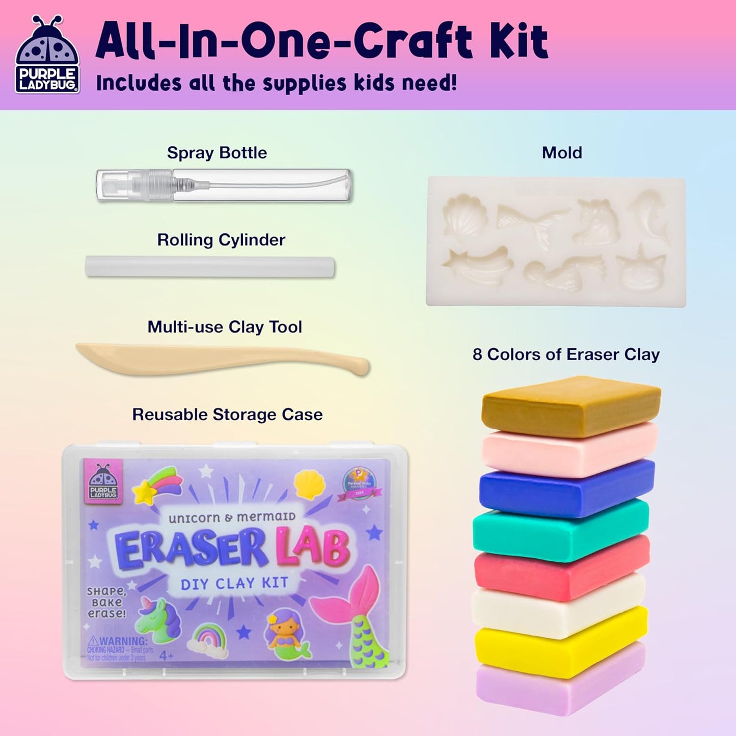 Eraser Lab DIY Clay Mini Cute Eraser Kit for Girls - Unicorn & Mermaid Theme - Fun Craft Activity for Girls Aged 4 5 6 7 8 9 10, Perfect Back to School Supply, Ideal Christmas & Birthday Gift Idea