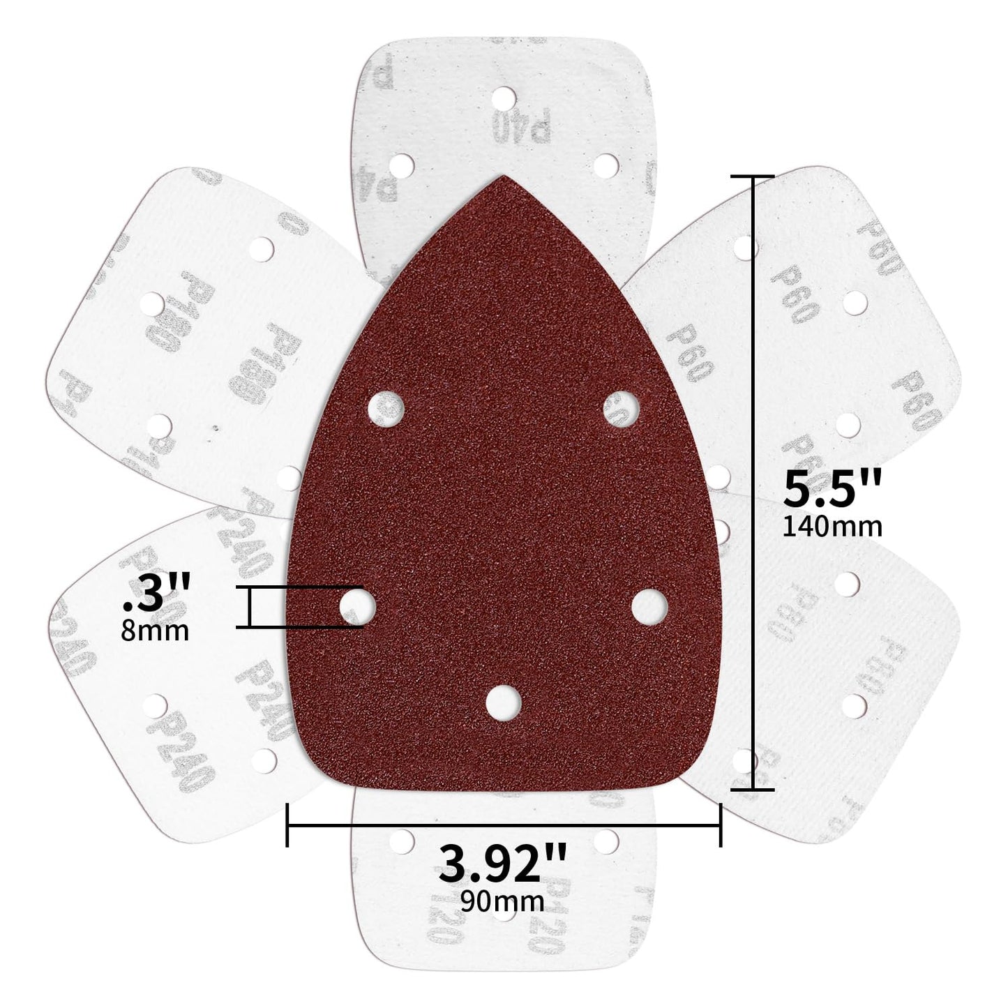 100-Pack Mouse Sandpaper (5-Hole) 60 Grit for Mouse Detail Sanders, Premium Aluminum Oxide, Easy to Replace, Ideal for Woodworking, Furniture Refinishing, and Crafting