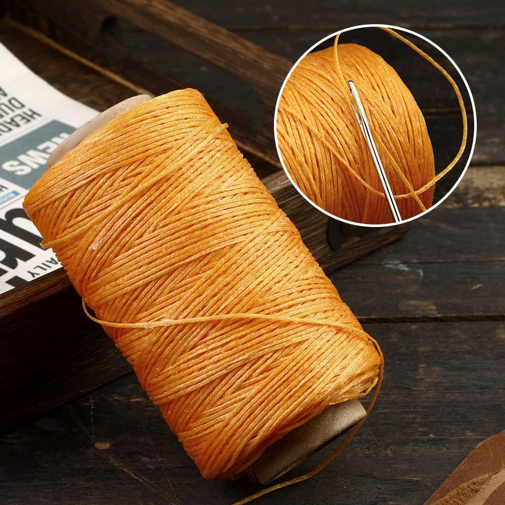 284 Yards Waxed Thread, 210D Heavy Duty Upholstery Wax Thread for Leather Sewing, 0.8mm Flat Waxed Cord for Bookbinding/Shoe Repairing/Leather Projects