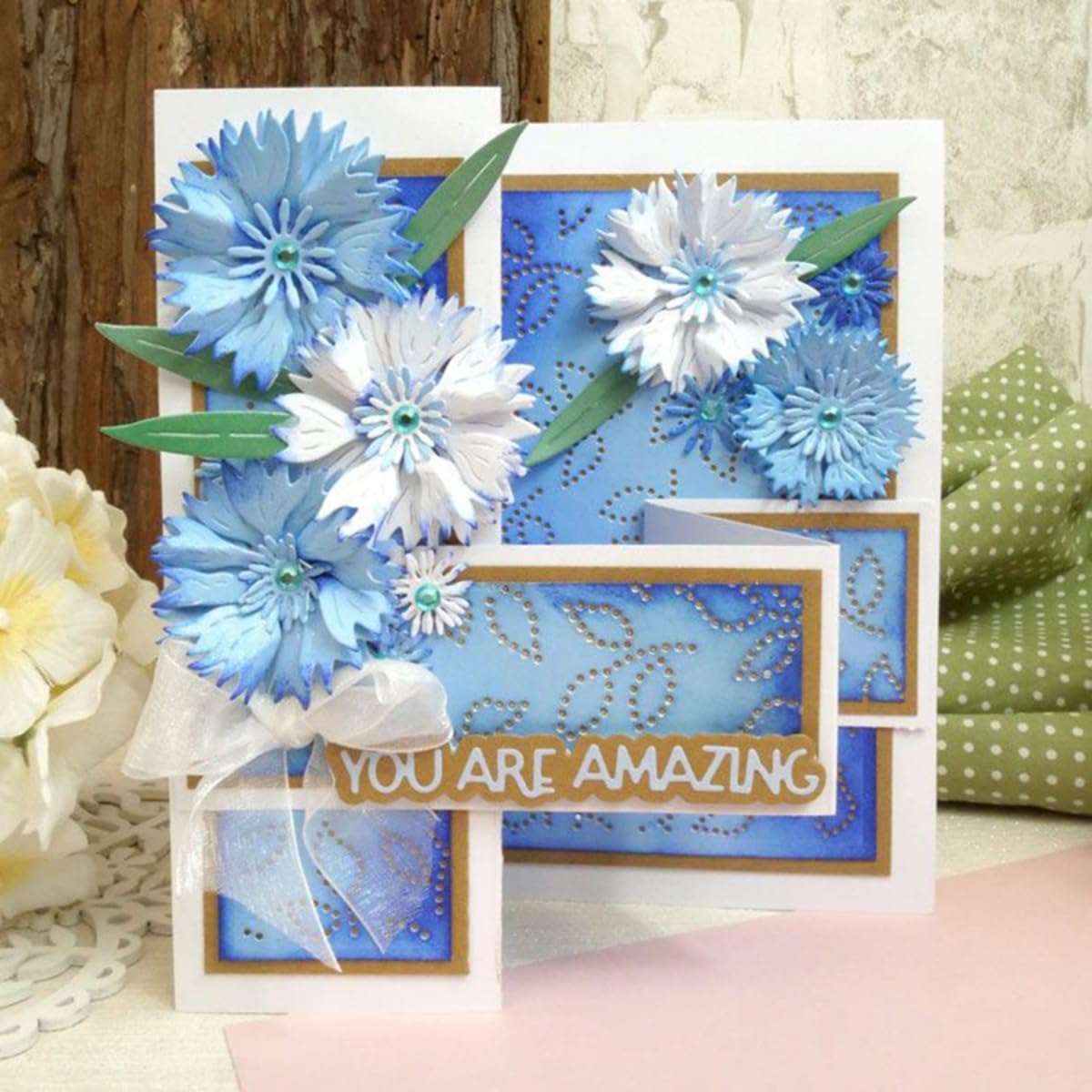 Cutting Dies for Card Making, Metal Scrapbooking Die-Cuts, DIY Bckground Frame Crafts Embossing Stencil, Paper Template Mold/Photo Album Arts Tool (Cornflower-9.8x7cm)