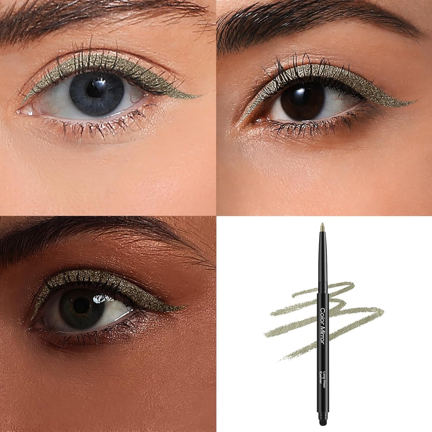 Smudge Proof Eyeliner, Waterproof Retractable Eye liner with Brush, Matte and Shimmer Eyeliner Pencil, Creamy Texture, Long lasting & Smooth(38 Gold Brick Shimmer)
