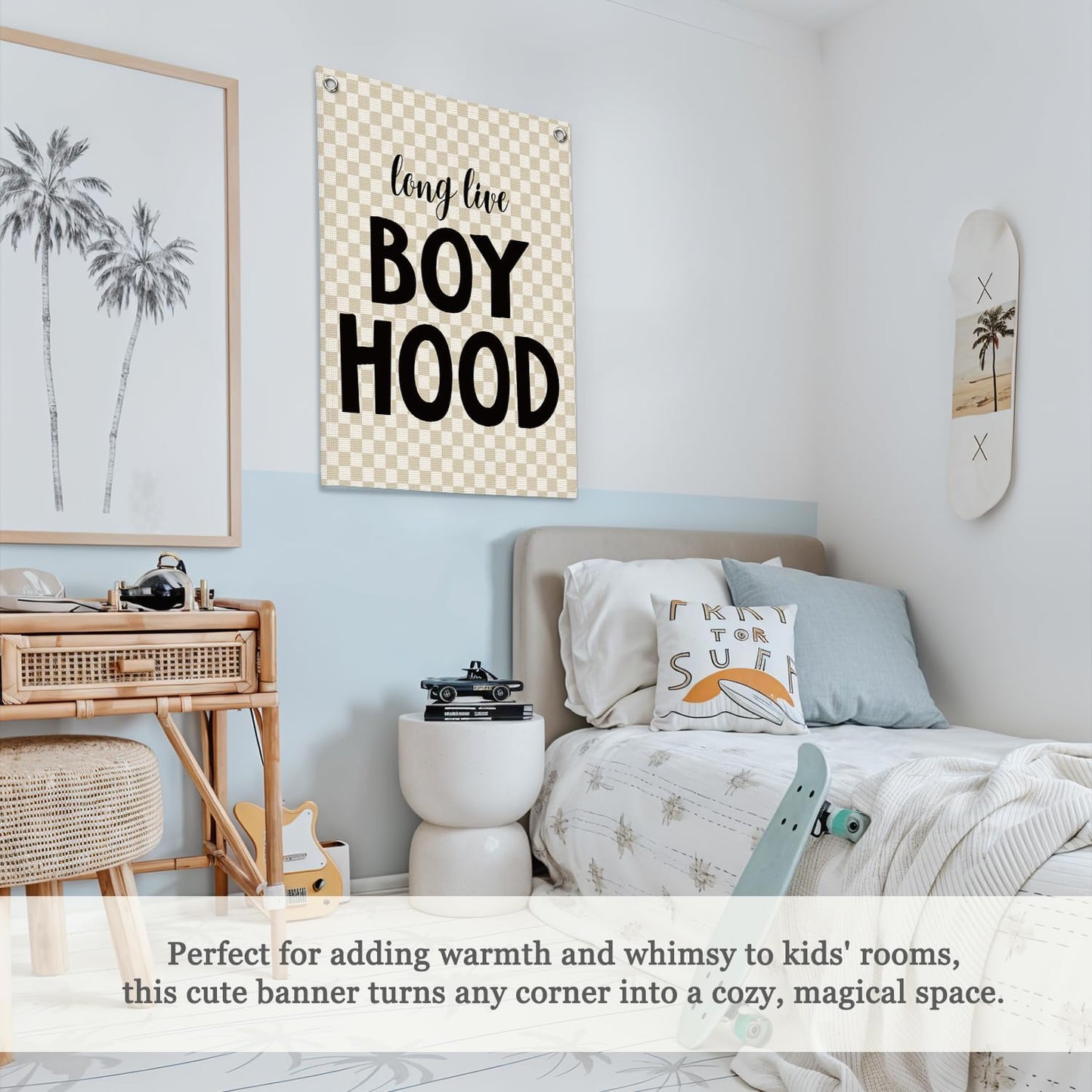 Boys Room Decor,Boys Room Wall Decor Hanging Flag Decor for Toddler Nursery,Playroom,Bedroom,Long Live Boyhood Canvas Banner 18x25 Inch