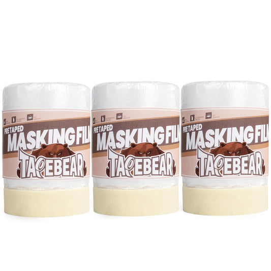 TAPEBEAR Pre-Taped Masking Film 22inch x 30yard(550mmx 27m), Plastic Cover for Painting, Tape and Drape, Plastic Sheeting for Automotive, Floor, Appliance and Furniture, 3Rolls