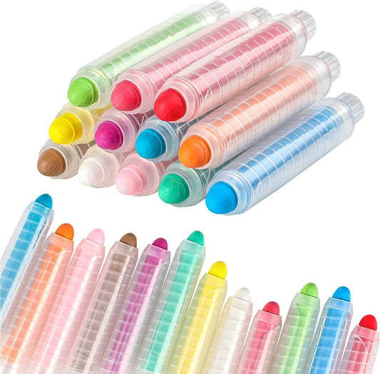 24 Pcs Dustless Chalk Colored twistable Chalk for Blackboard Doodling, Drawing, Writing, Colour Mixture
