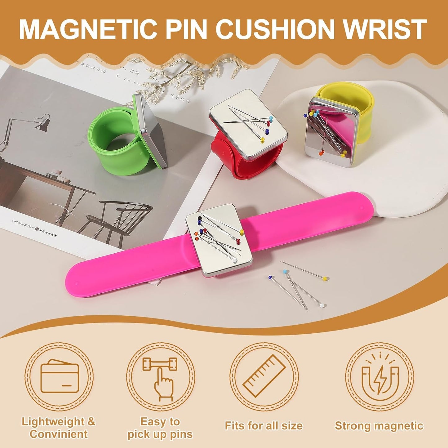 PATIKIL Magnetic Wrist Pin Cushions for Sewing, Magnetic Pin Cushion Magnetic Wrist Gel Band Holder Wristband Pincushion for Sewing Braiding Quilting Hair Clips, Green