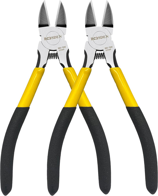 BOOSDEN 6.5" Wire Cutters, 2 Pack, Precision Side Cutter, Spring Loaded Cutting Pliers, Dikes for Artificial Flowers & Crafting