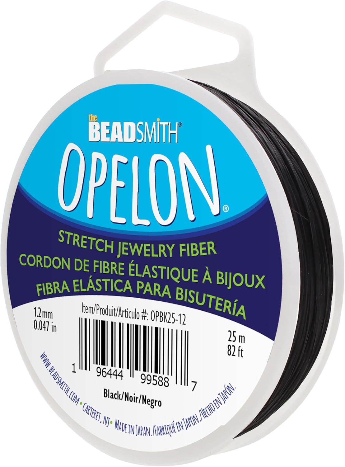 The Beadsmith Opelon Stretch Cord – Elastic Beading Fiber, Black, 1.2 mm Diameter, 25 Meters (82 ft) Spool