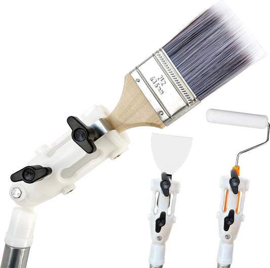 Multi Angle Paint Brush Extender V2, Long Handle Paint Brush, Extension Pole Attachments for Paint Roller, Paint Edger Tool for High Ceilings, Corner Painting Tool for Paint Extension Pole (White)