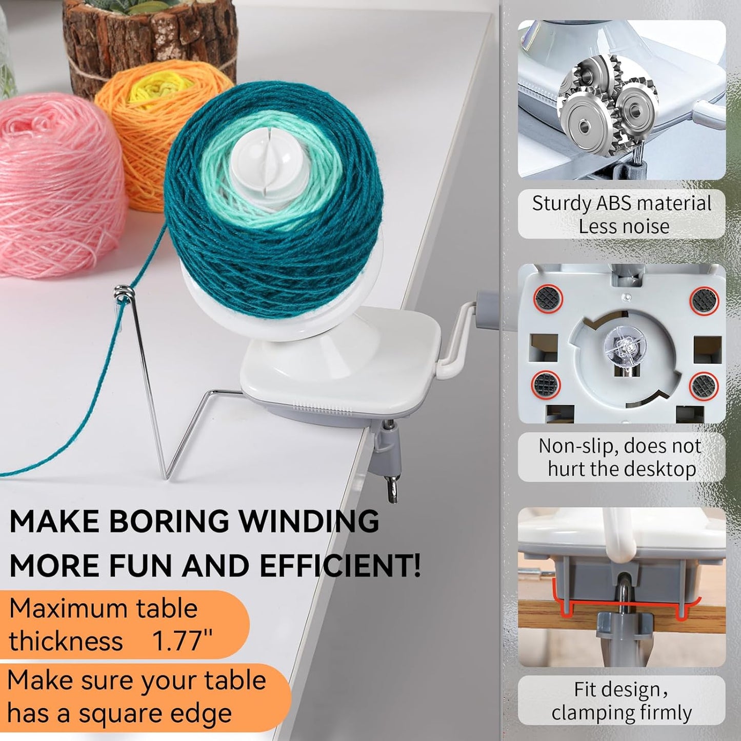 SPEENSUN Yarn Winder, Yarn Winder for Crocheting, 3.5 OZ Easy-to-Install and Efficiently Yarn Ball Winder with Lower Noise, Yarn Spinner for Crochet and Knitting Lover for Yarns Below Size 5