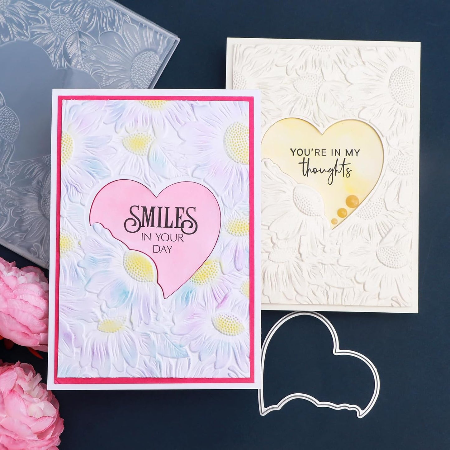 BAOFALI3D Embossing Folder and Metal Die Set for Card Making,Heart Leaves Background Plastic Textures Fades Embossing for Paper Crafting Handmade Crafts Wedding Valentine's Day Scrapbook Card Decorat