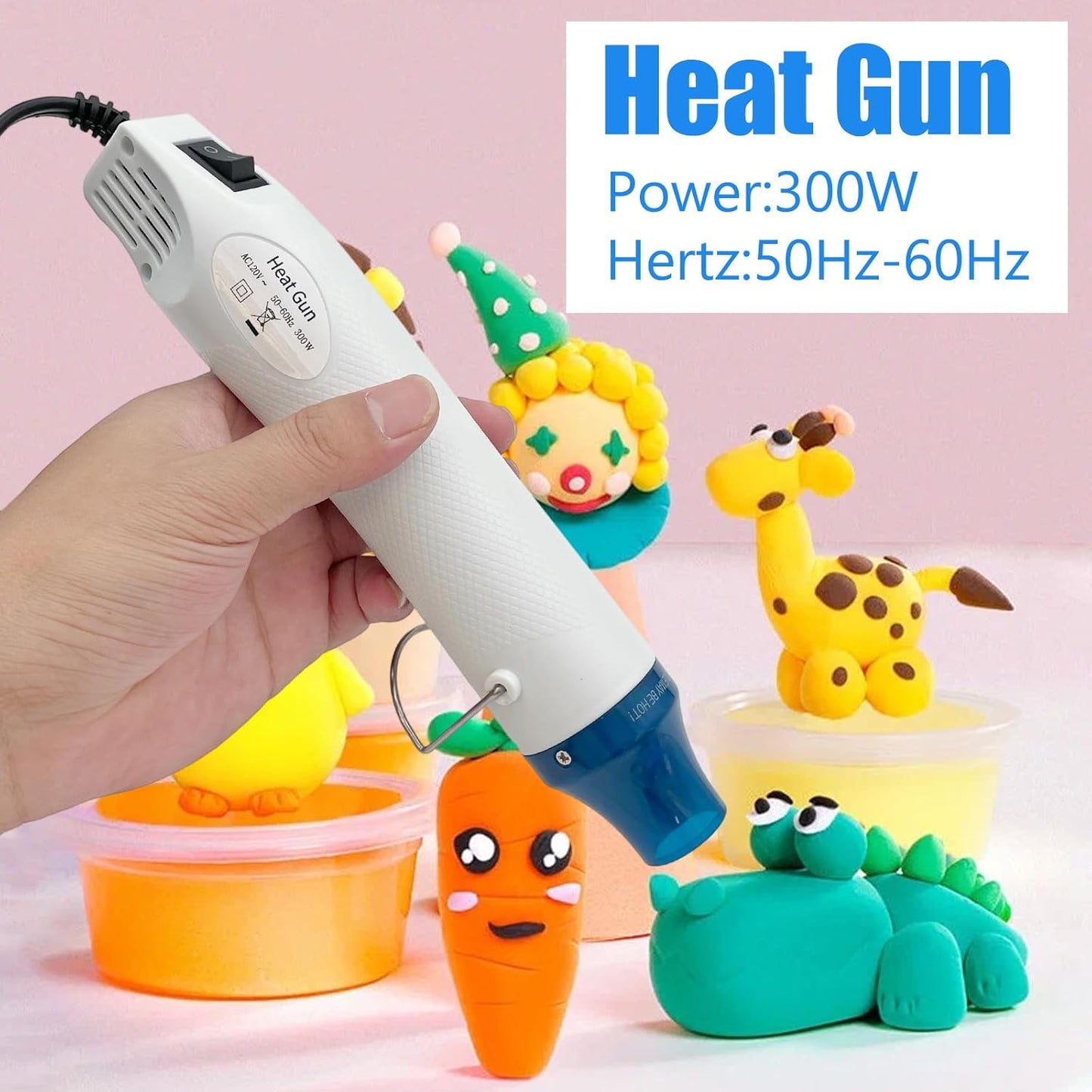 Mini Heat Gun, Portable Hot Air Gun Tool for DIY Crafts Heat Shrink Gun for Epoxy Resin, Embossing, Shrinking Wrapping Drying Paint Removing Stickers (White)