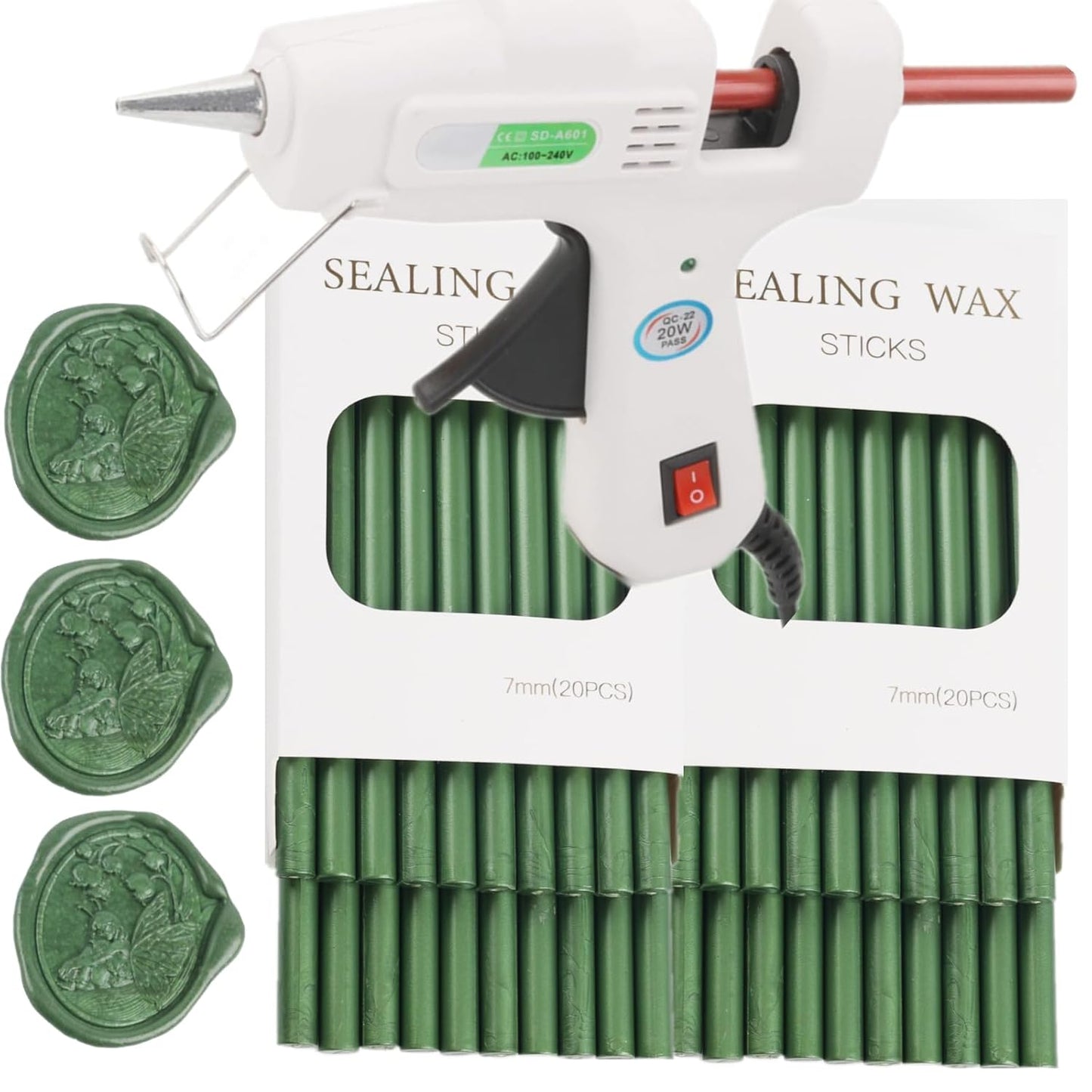 Wax Seal Sticks, ONWINPOR 40Pcs Pine Greenn Wax Sealing Sticks with 0.28'' Glue Gun, Glue Gun Wax Seal Sticks Set Great for Wax Seal Stamp, Wedding Invitations, Envelopes (40, Pine Green)