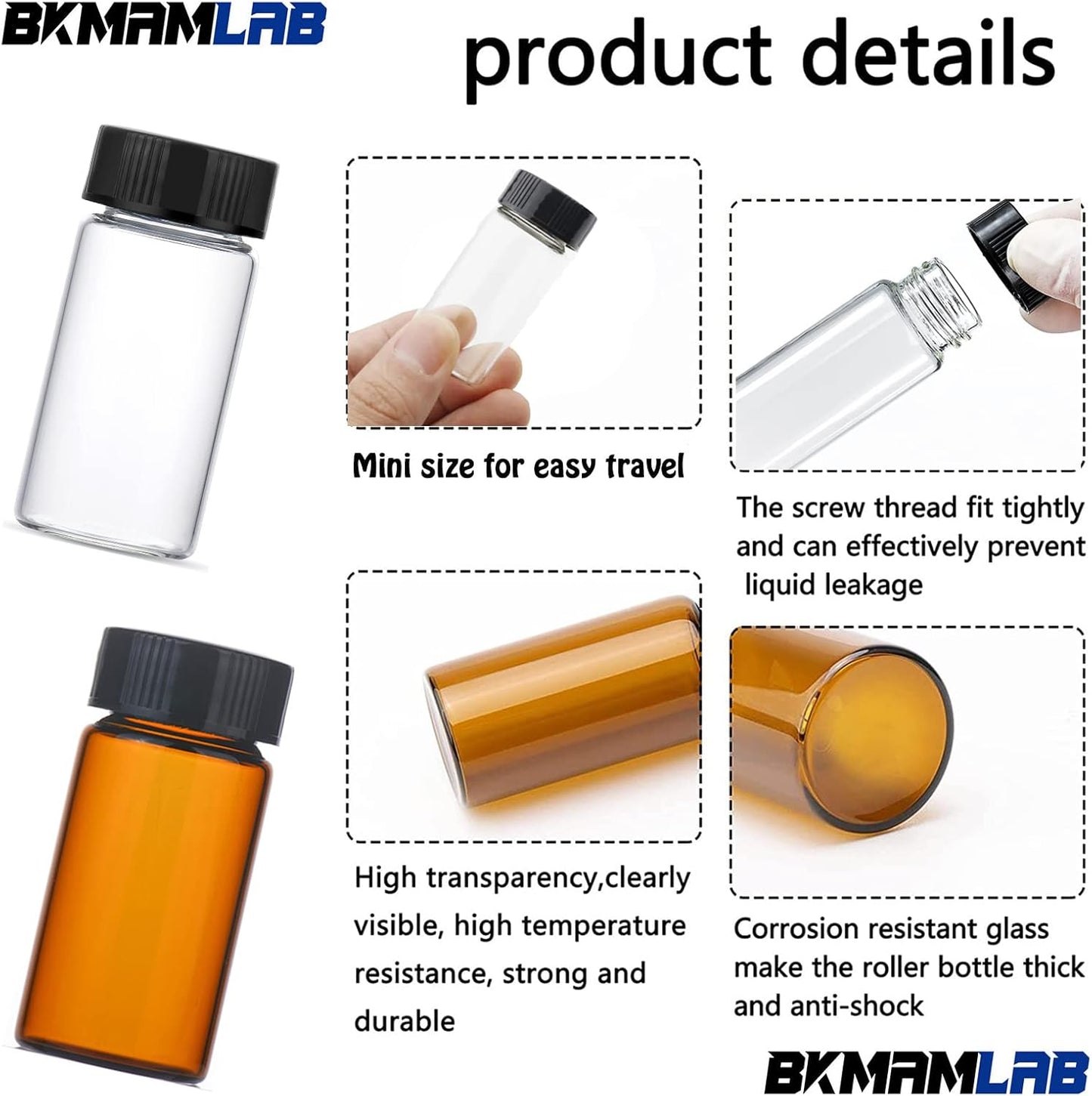 5ml Clear Small Glass Vials 100pcs with Screw Caps(100pcs)