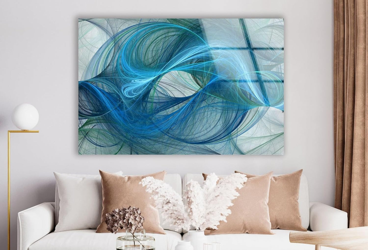 My Photostation.com 43Wx27H'' Blue Energy Abstract Wall Art – Fluid Motion Glass PrintTempered Glass Printing Wall Decor Large Wall Art Wall Hangings