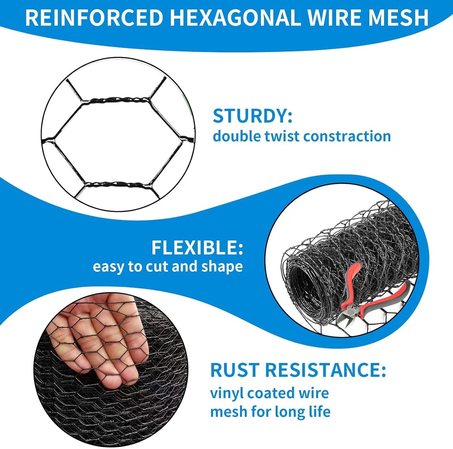 72'' x 150' Black Chicken Wire Fencing, 1 inch Chicken Wire and 20 Gauge Poultry Netting, Garden Mesh Fence Roll for Floral Arrangements/Crafts/Farm/Livestock/Pet Protection
