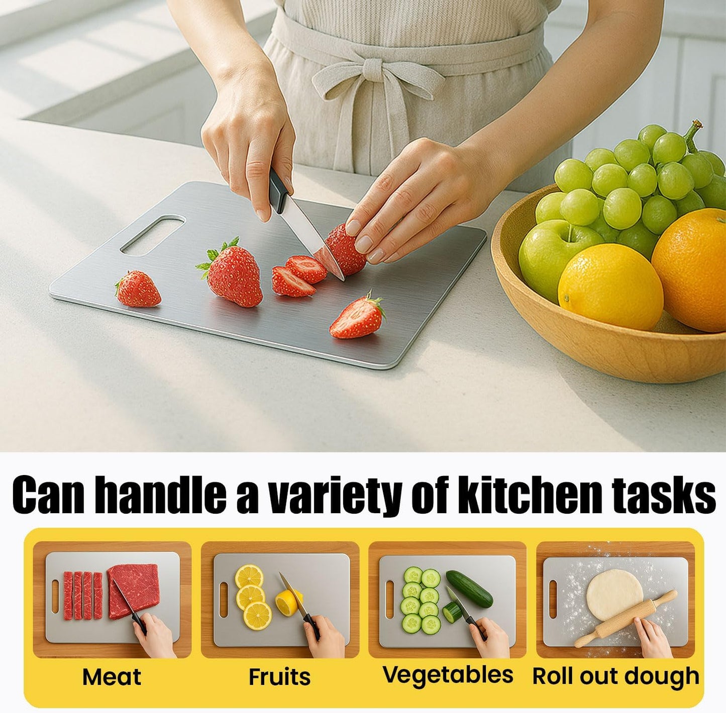 Titanium Cutting Board, 100% Pure Titanium Chopping Board for Kitchen, Hygiene & Durability Double Sided Cutting Board, Non toxic Chopping Board, Dishwasher Safe (18" x 12")