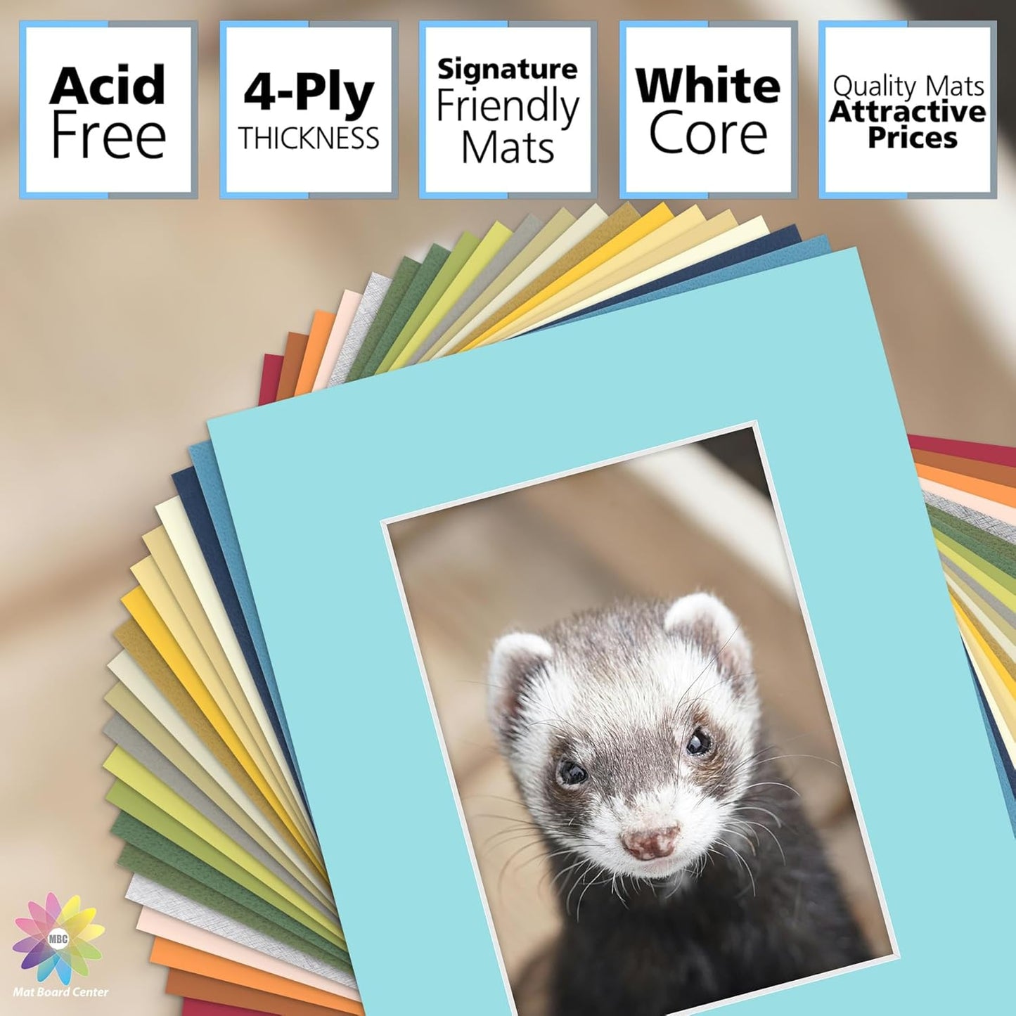 Mat Board Center, Pack of 20, 8x10 Mixed Colors White Core Picture Mats Mattes Matting for 5x7 Photo