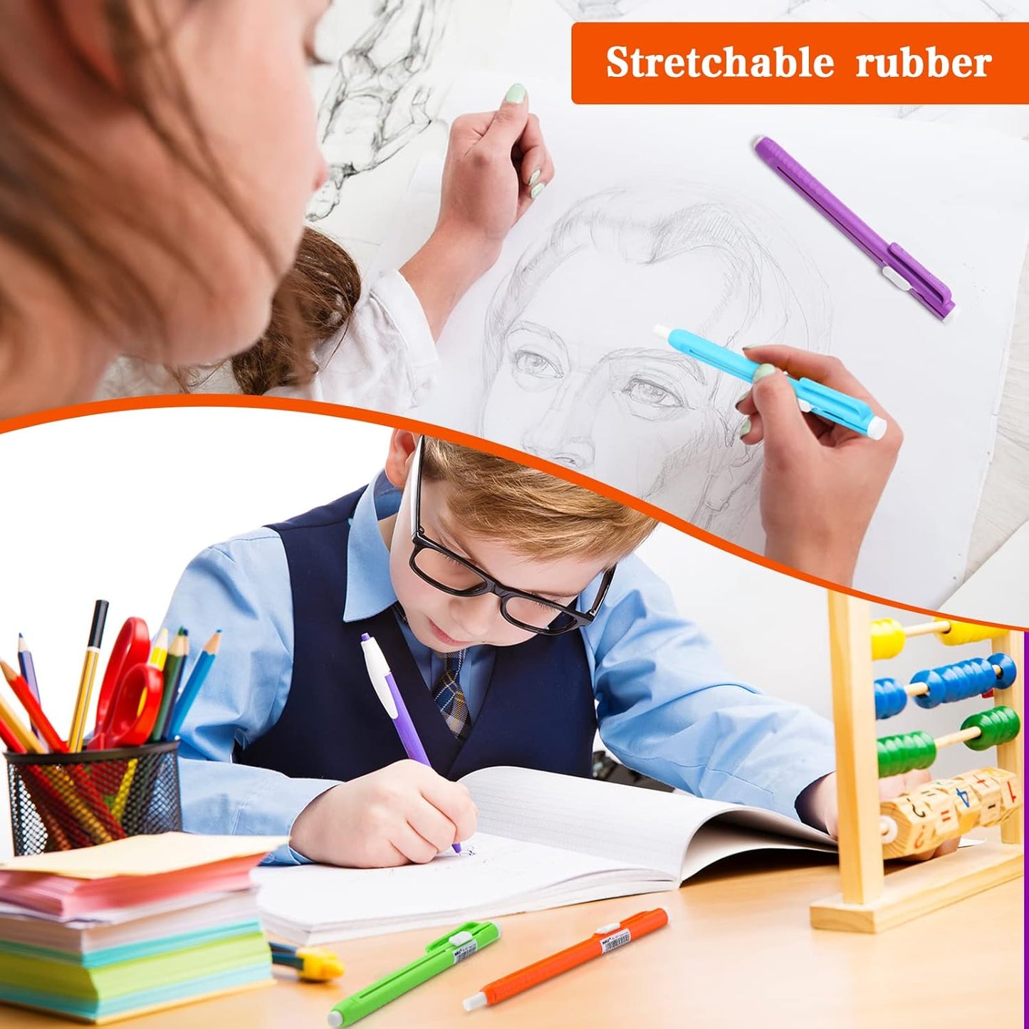Teling 15 Pcs Retractable Mechanical Eraser Pen, School Pen-Style Erasers Pencil Click Bulk for School Office Painting Writing Drawing Drafting Sketching Adults Kids Supplies(Multicolor)