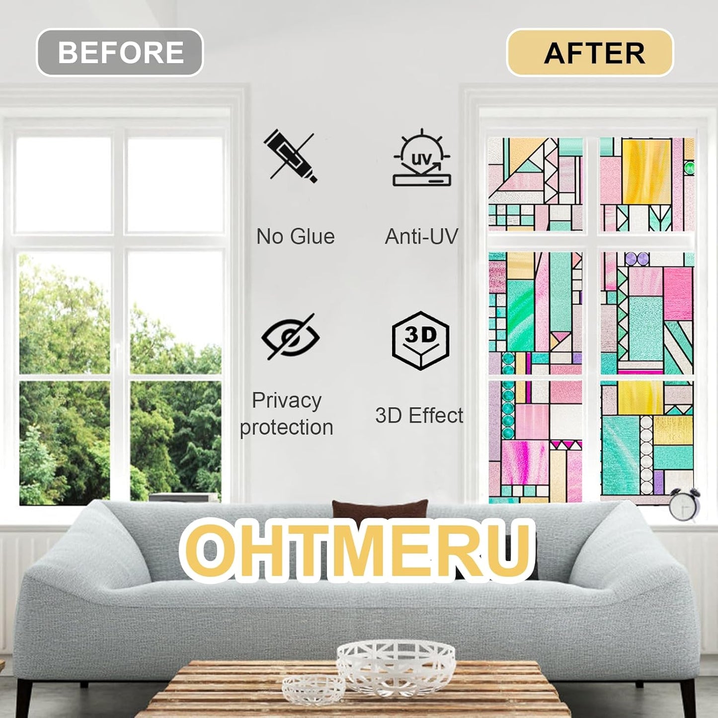 3D Stained Glass Window Privacy Film, Heat Control UV Blocking Static Cling Decorative Window Film for Bathroom,Front Door,Home Non Adhesive,23.6 x 35.4 inches Vibrant Reverie
