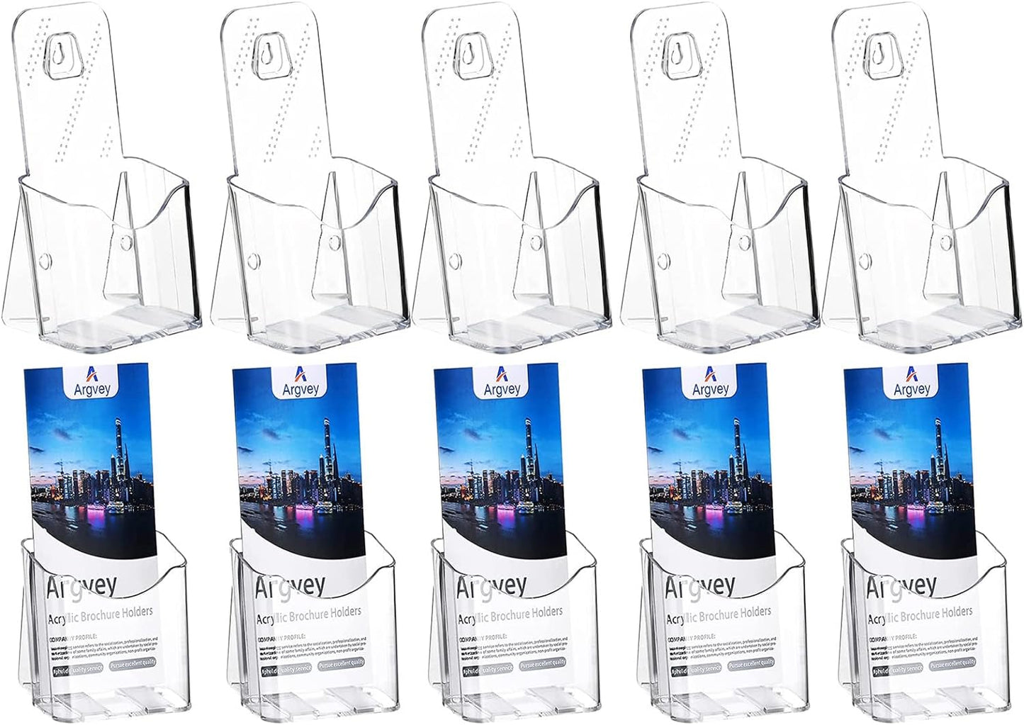 Acrylic Brochure Holder 4x9 Inch, Clear Pamphlet Holder Display Stand for Trifold 4 Inch Flyers, Booklets, Table Signs, Plastic Rack Card Holder for Office, Home, Store, 10 Pack