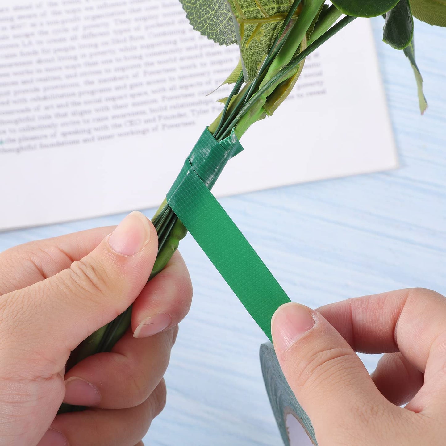 Prudiut 2 Roll Green Floral Tape Waterproof Florist Tape, 1/2" Wide Flower Wrap Tape Floral Tape for Fresh Flower Bouquet Wrap Flower Arrangements Crafts (100Ft/33.4 Yd)