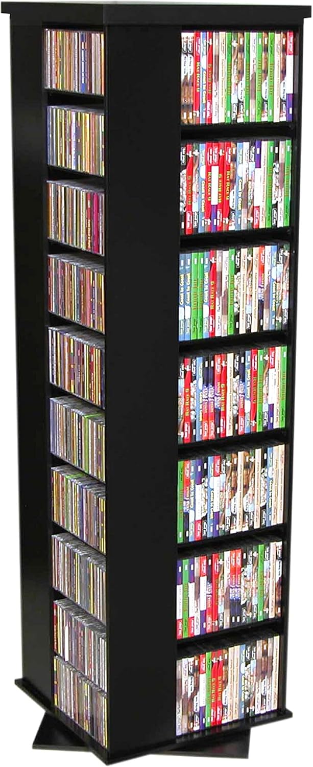 Venture Horizon 4-Sided Revolving Media Tower 1000 - Black: Laminated Wood Composites (MDF), Black-Color, 18.75" L x 18.75" W x 63" H, Home Media Storage