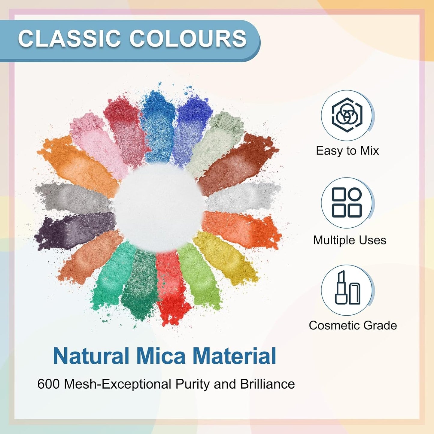 uxcell 10g/0.35oz Cosmetic Grade Mica Powder, 600 Mesh Mica Powder Natural Resin Epoxy Pigment Powders for Casting Resin, Candle Dye, DIY Nail Polish and Lip Gloss, White