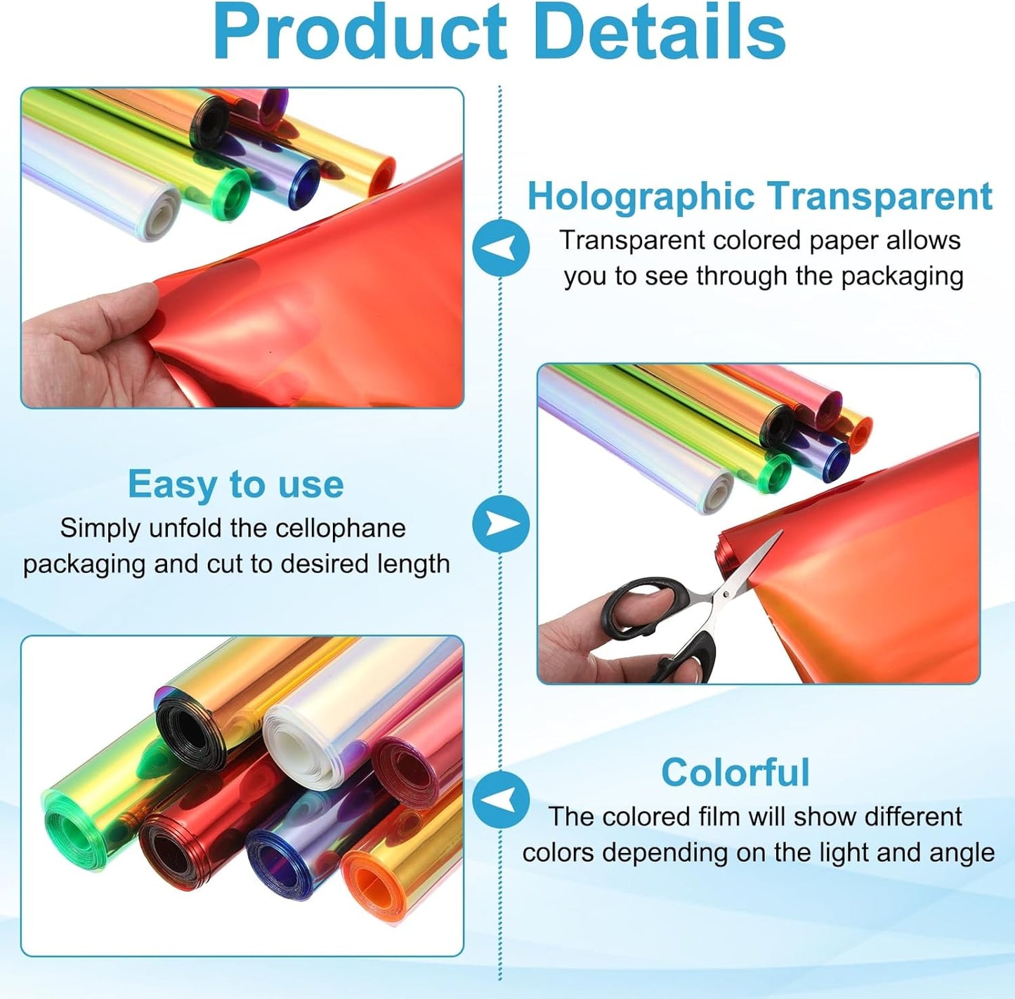 MECCANIXITY Holographic Clear PVC Vinyl Film Holographic PVC Fabric Waterproof Dichroic Film 12 x 48 Inch for Handbags Bows Earrings DIY Craft,Holographic Blue