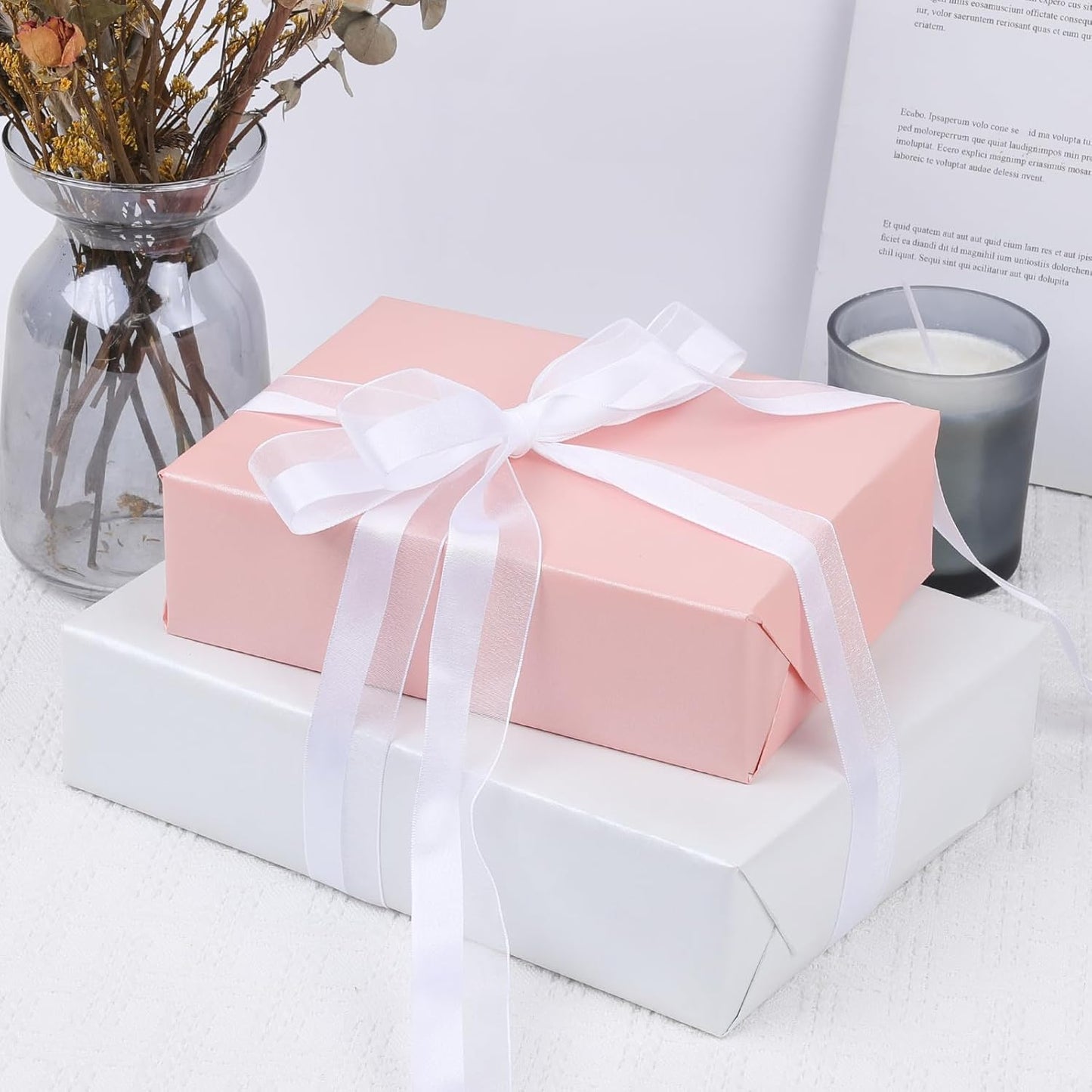 NESCCI Off White & Pink Matte Wrapping Paper,Double Sided Solid Color Pearly-Lustre Paper,Gift Wrapping Paper,Perfect for Wedding,Valentine's Day,Birthday,Christmas,Baby Shower (17 Inches X 32.8 Feet)