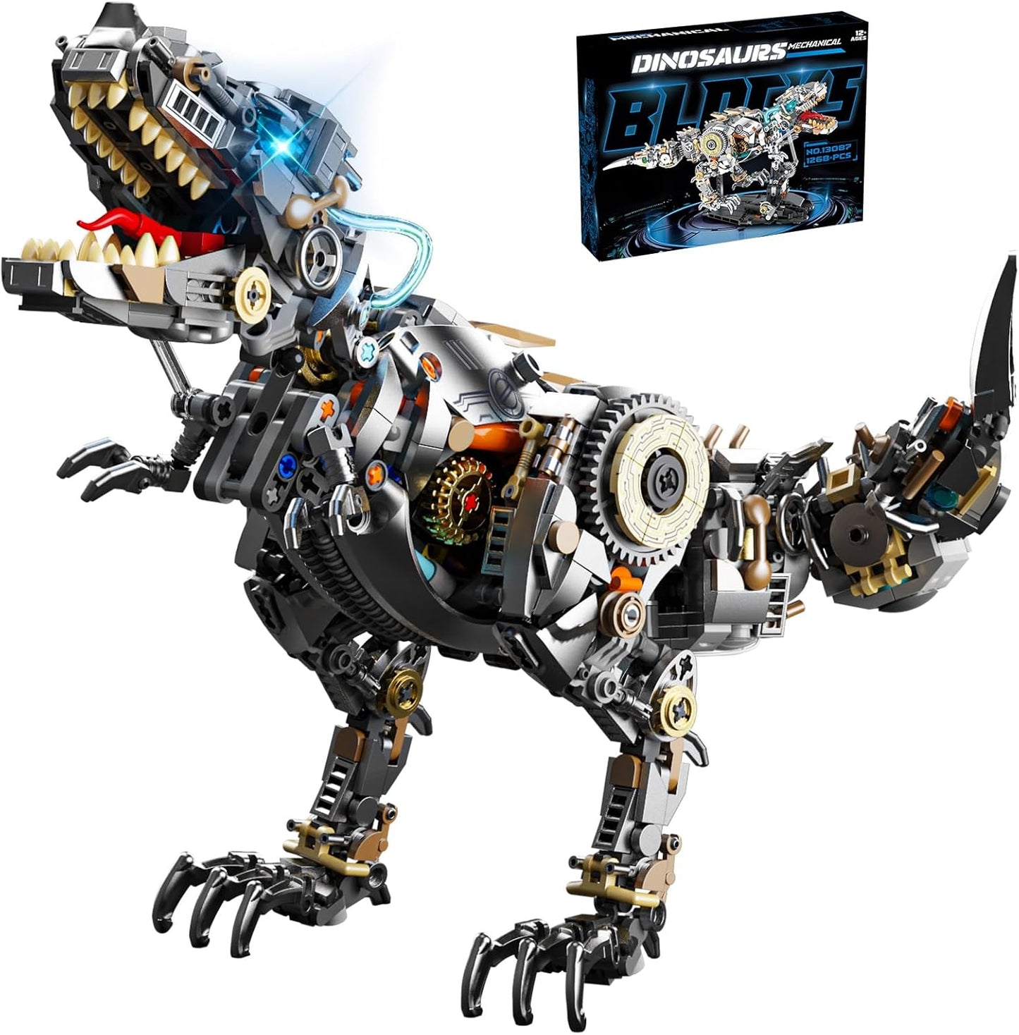 Mechanical Tyrannosaurus Rex Building Set with Light, Dinosaur Building Blocks Toy for Adults, Movable Dinosaur Animal with Display Stand, STEM Gift for Girls Boys Teens Age 12+ (1268 PCS)